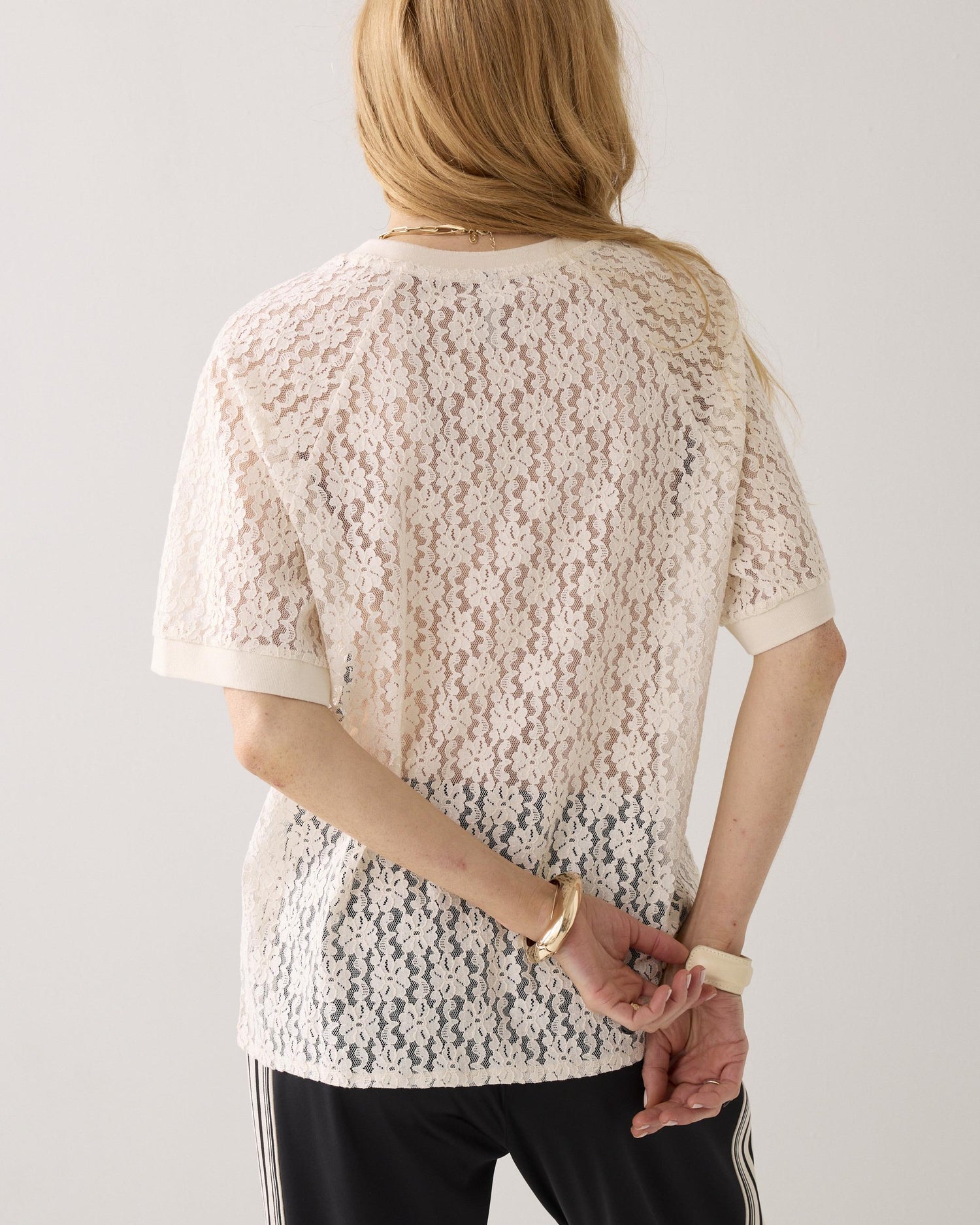 T-shirt baseball en dentelle