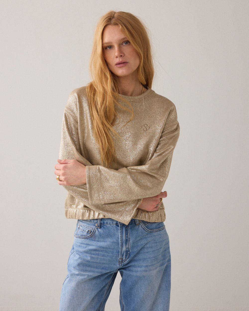 Foilprint sweater met kimonomouw