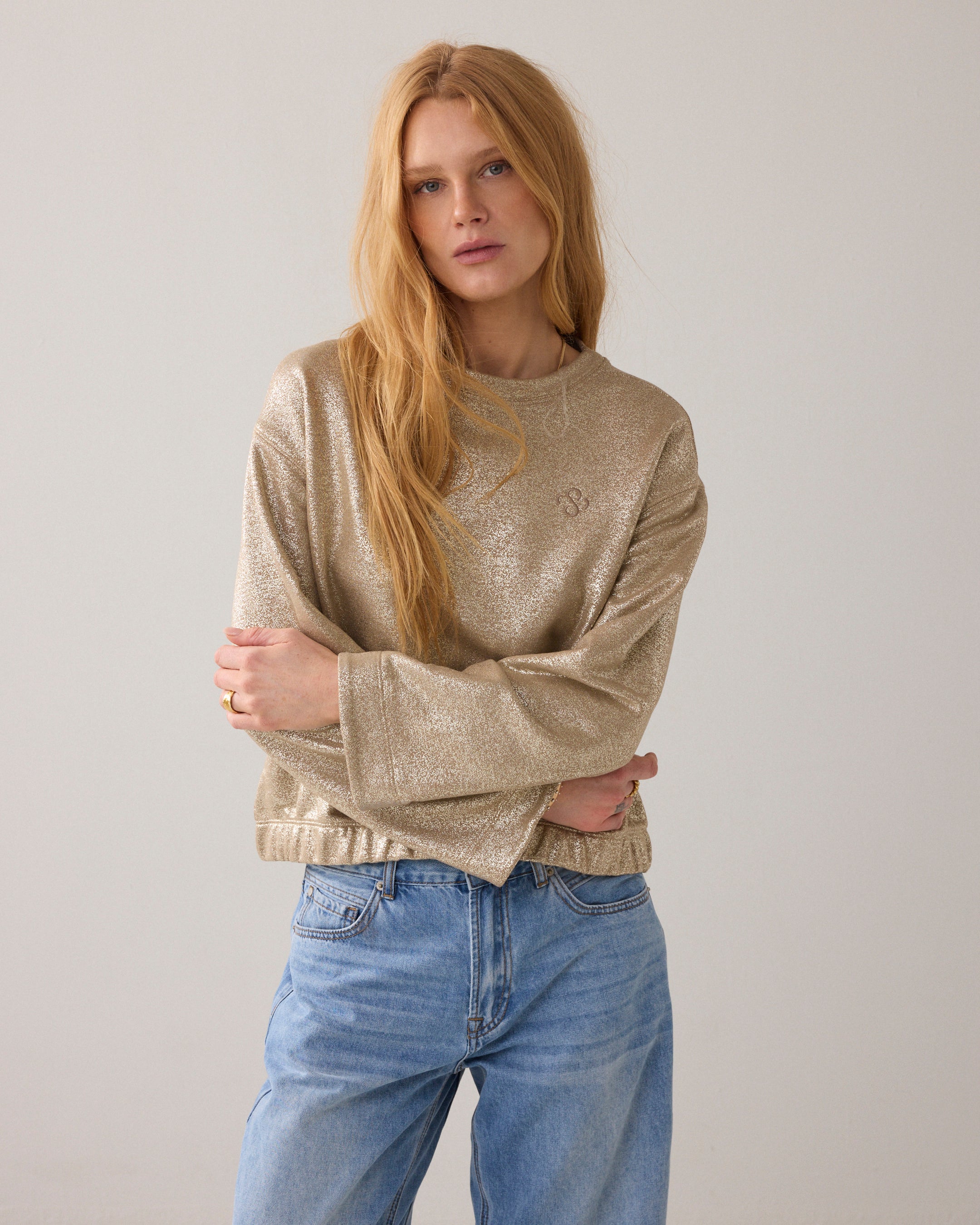 Foilprint sweater met kimonomouw