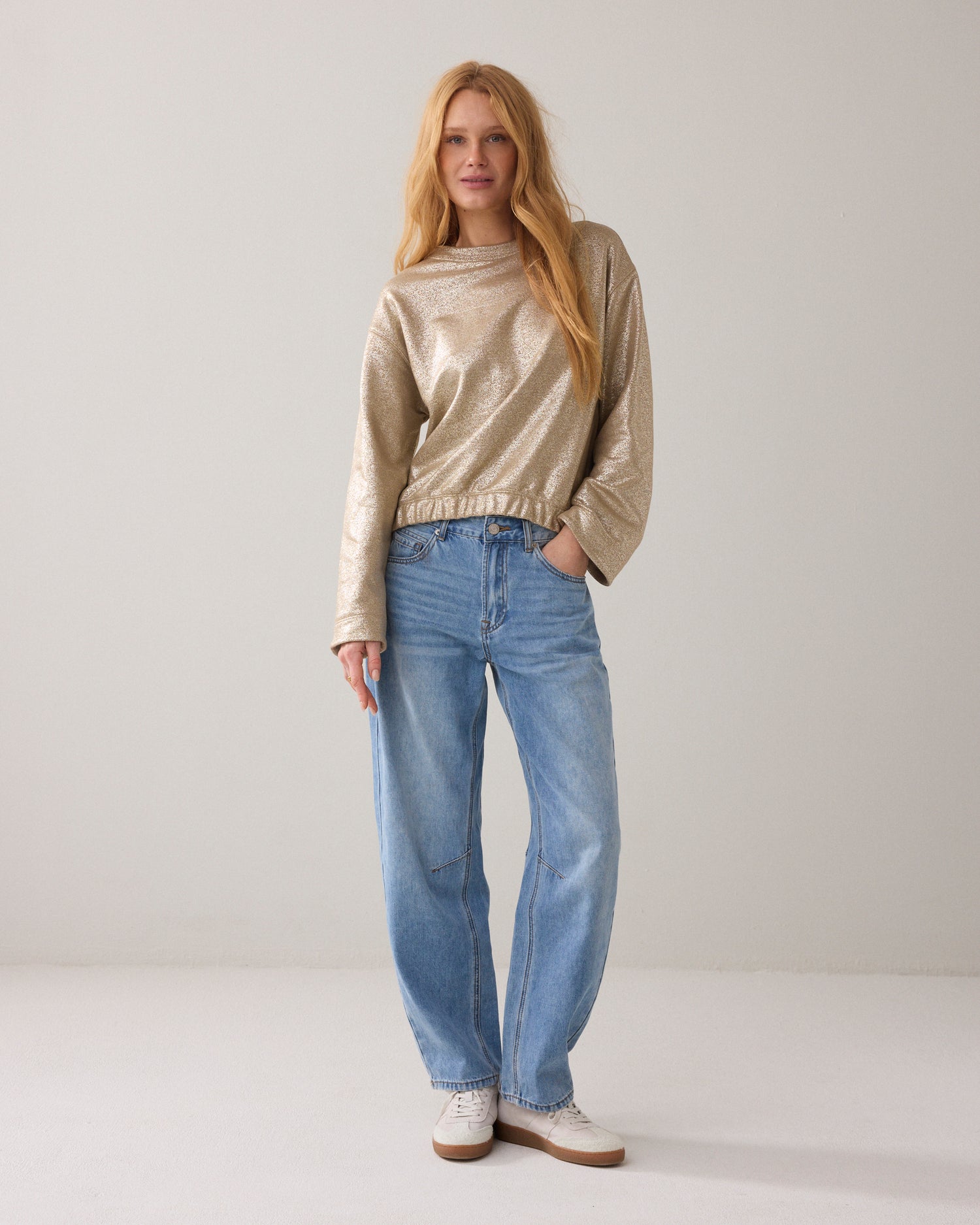 Foilprint sweater met kimonomouw