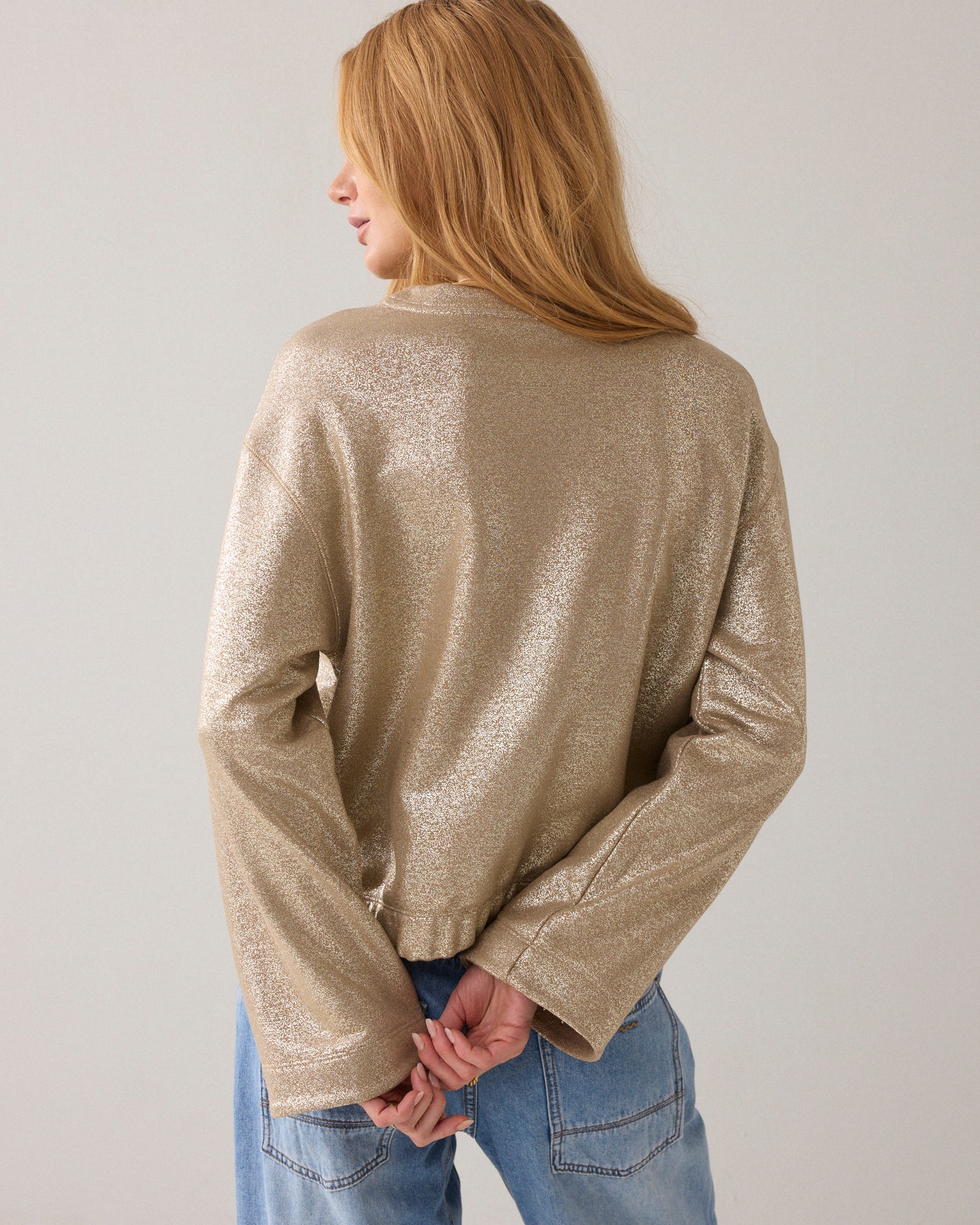 Foilprint sweater met kimonomouw