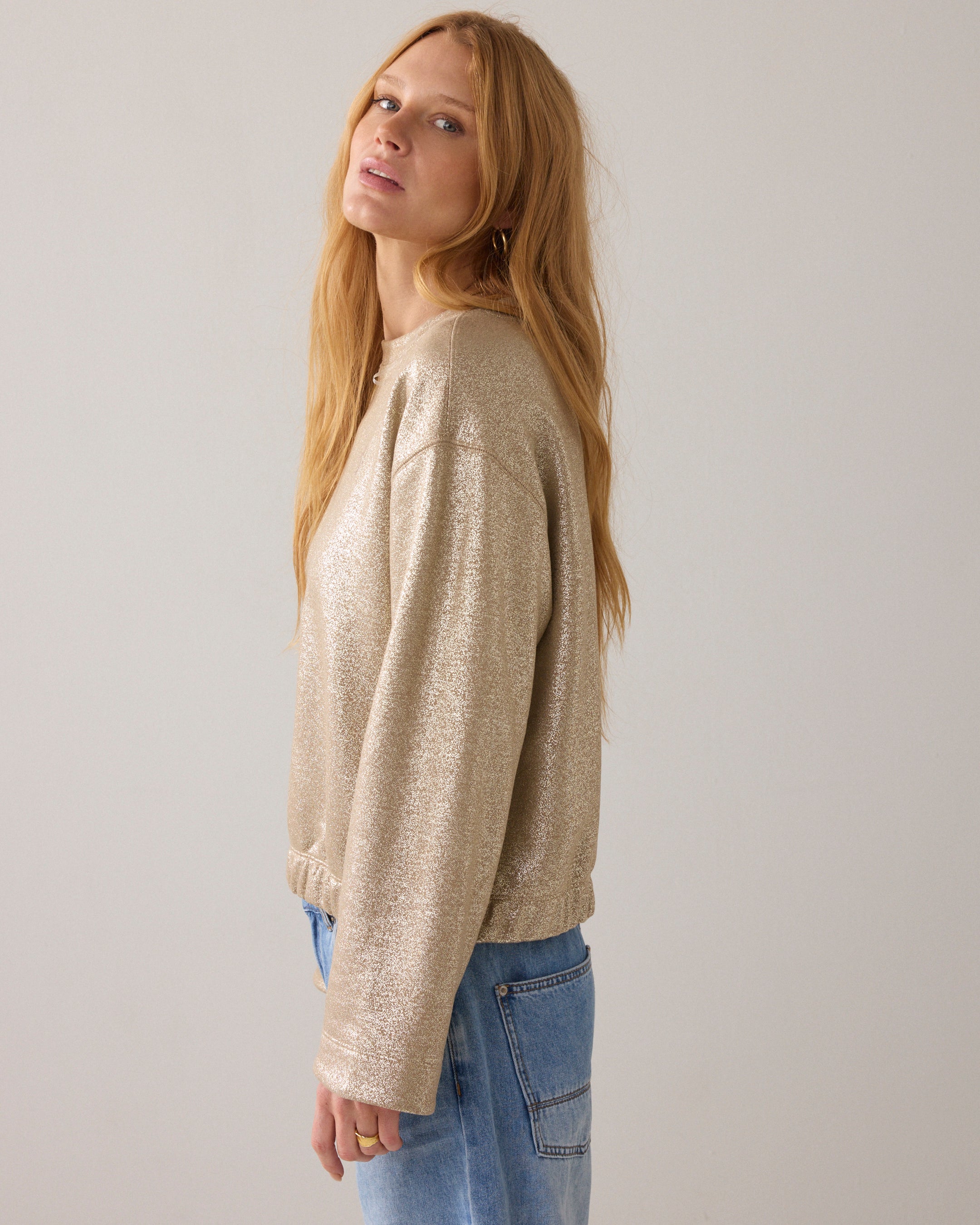 Foilprint sweater met kimonomouw