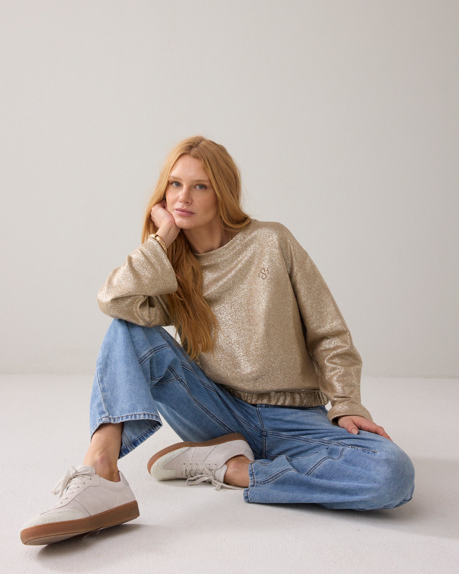 Foilprint sweater met kimonomouw