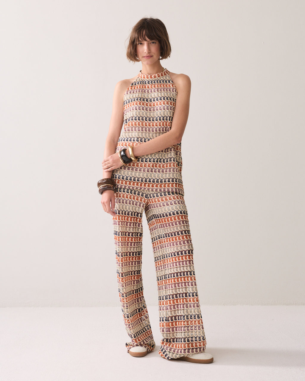 Neckholder-Top aus mehrfarbigem Jacquard