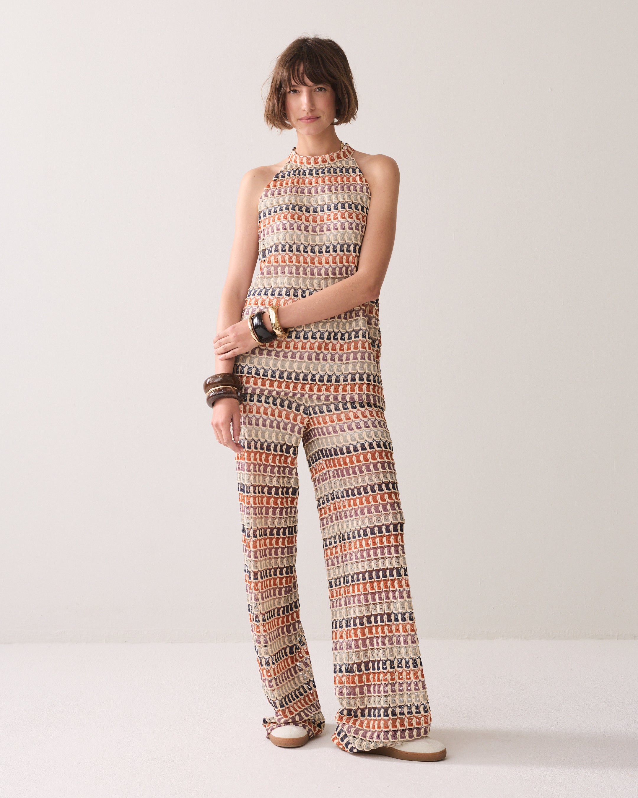 Neckholder-Top aus mehrfarbigem Jacquard