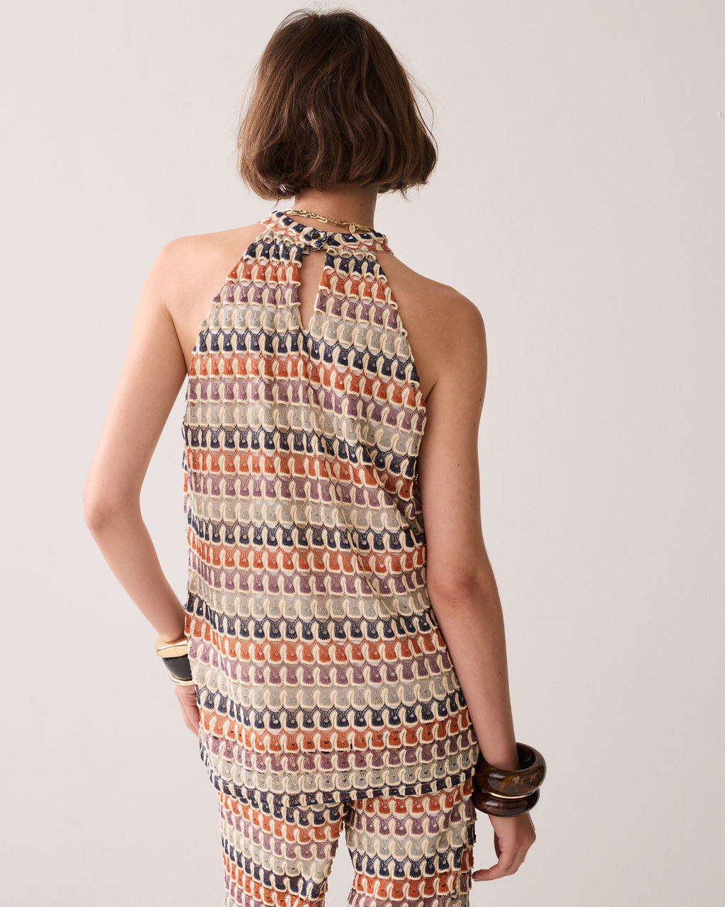 Neckholder-Top aus mehrfarbigem Jacquard