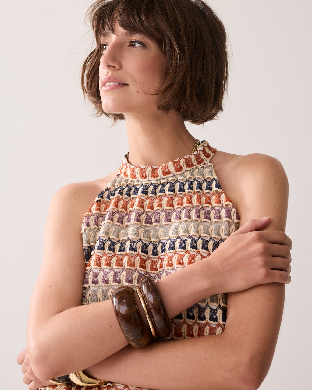Neckholder-Top aus mehrfarbigem Jacquard