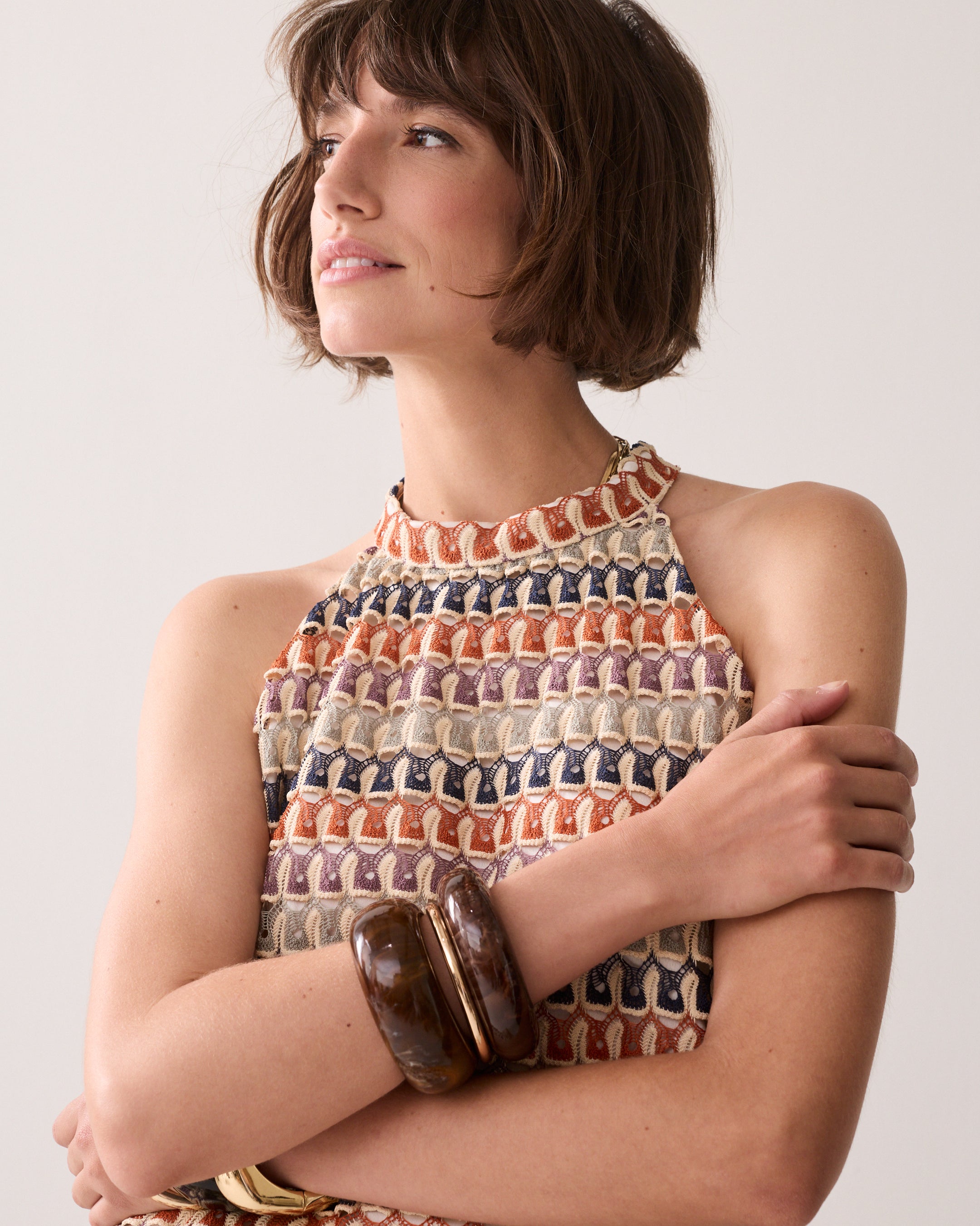 Neckholder-Top aus mehrfarbigem Jacquard