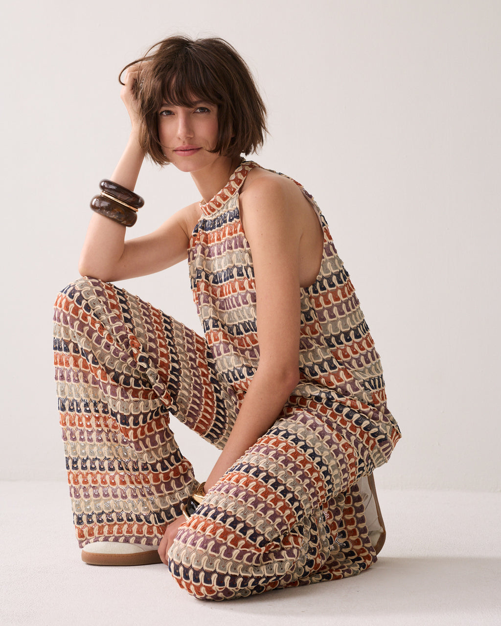 Neckholder-Top aus mehrfarbigem Jacquard