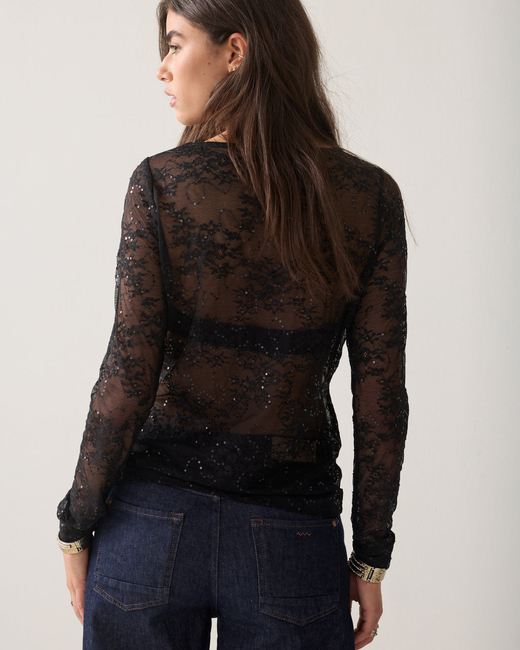 Top with sequinned lace