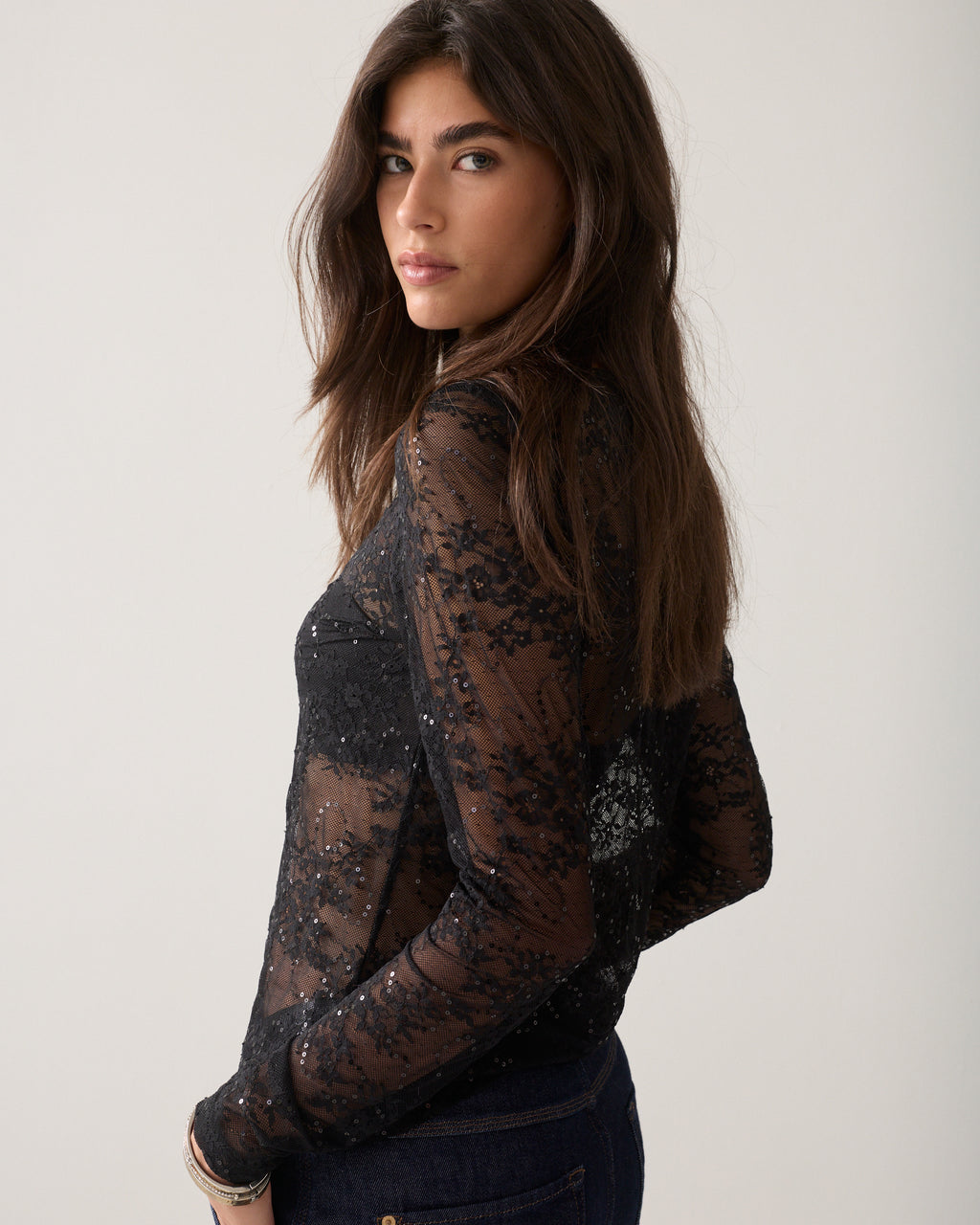 Top with sequinned lace