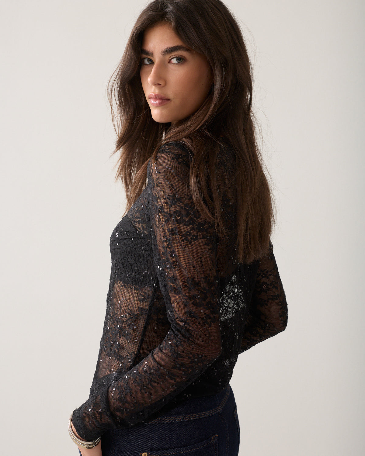 Top with sequinned lace