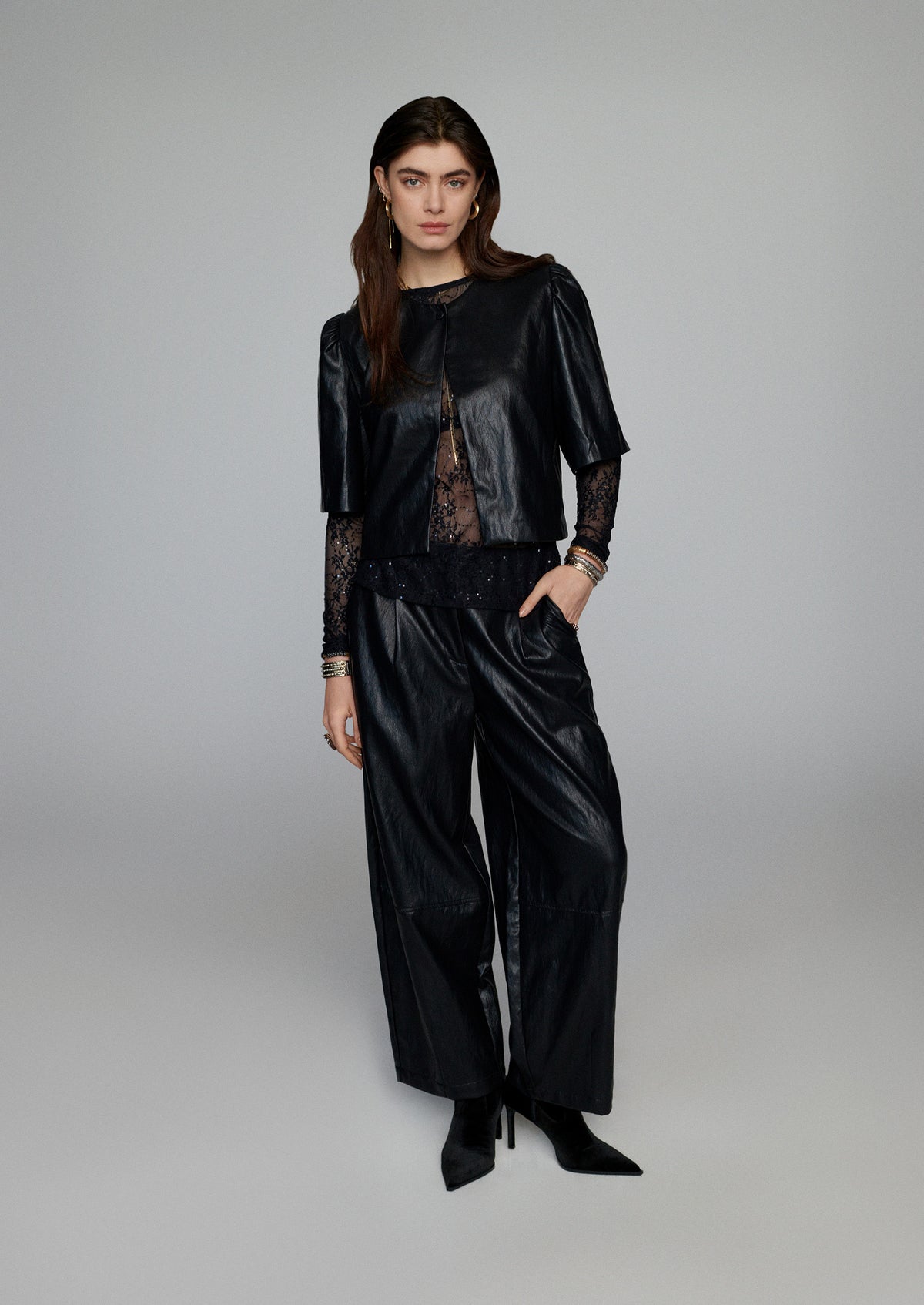 Top with sequinned lace