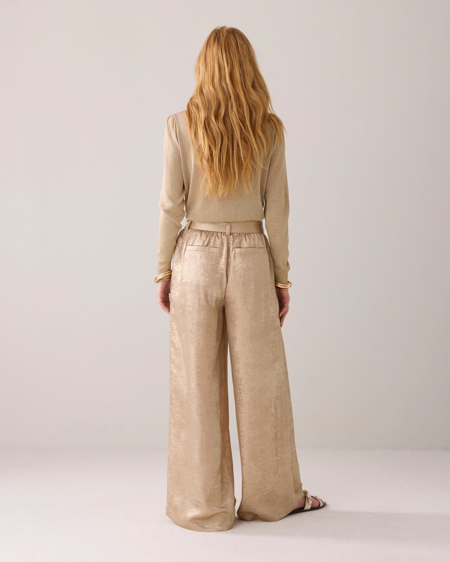 Metallic wide-leg trousers