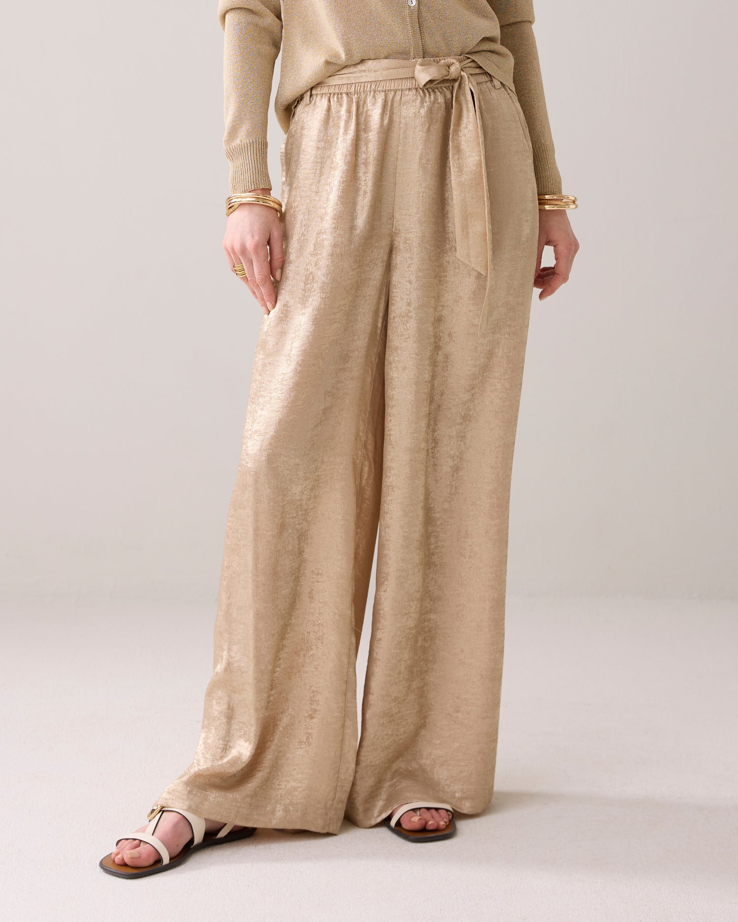 Metallic wide-leg trousers