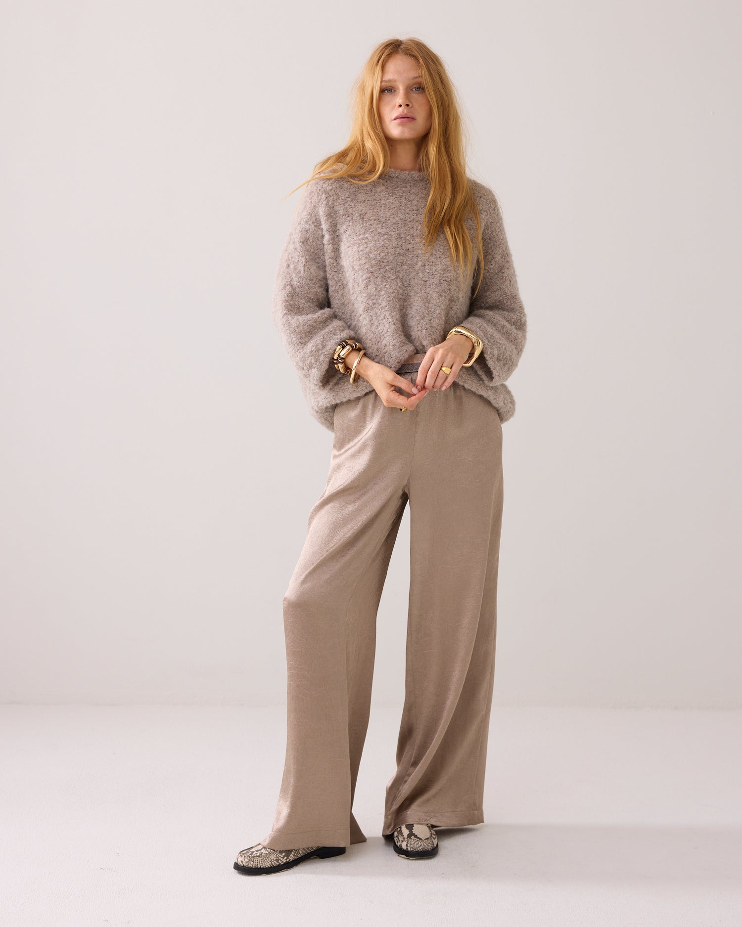 Wijde broek met lurex band