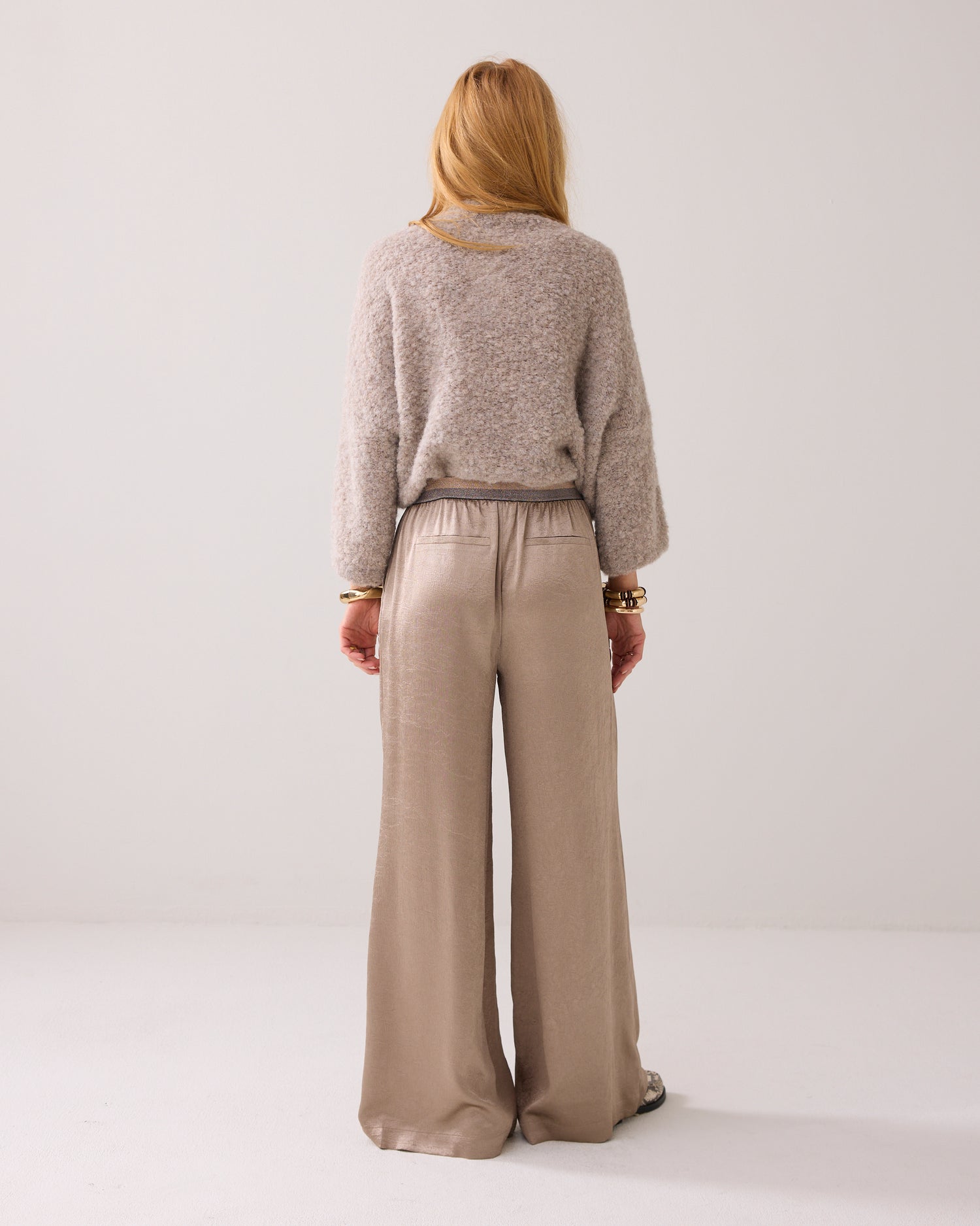 Wijde broek met lurex band