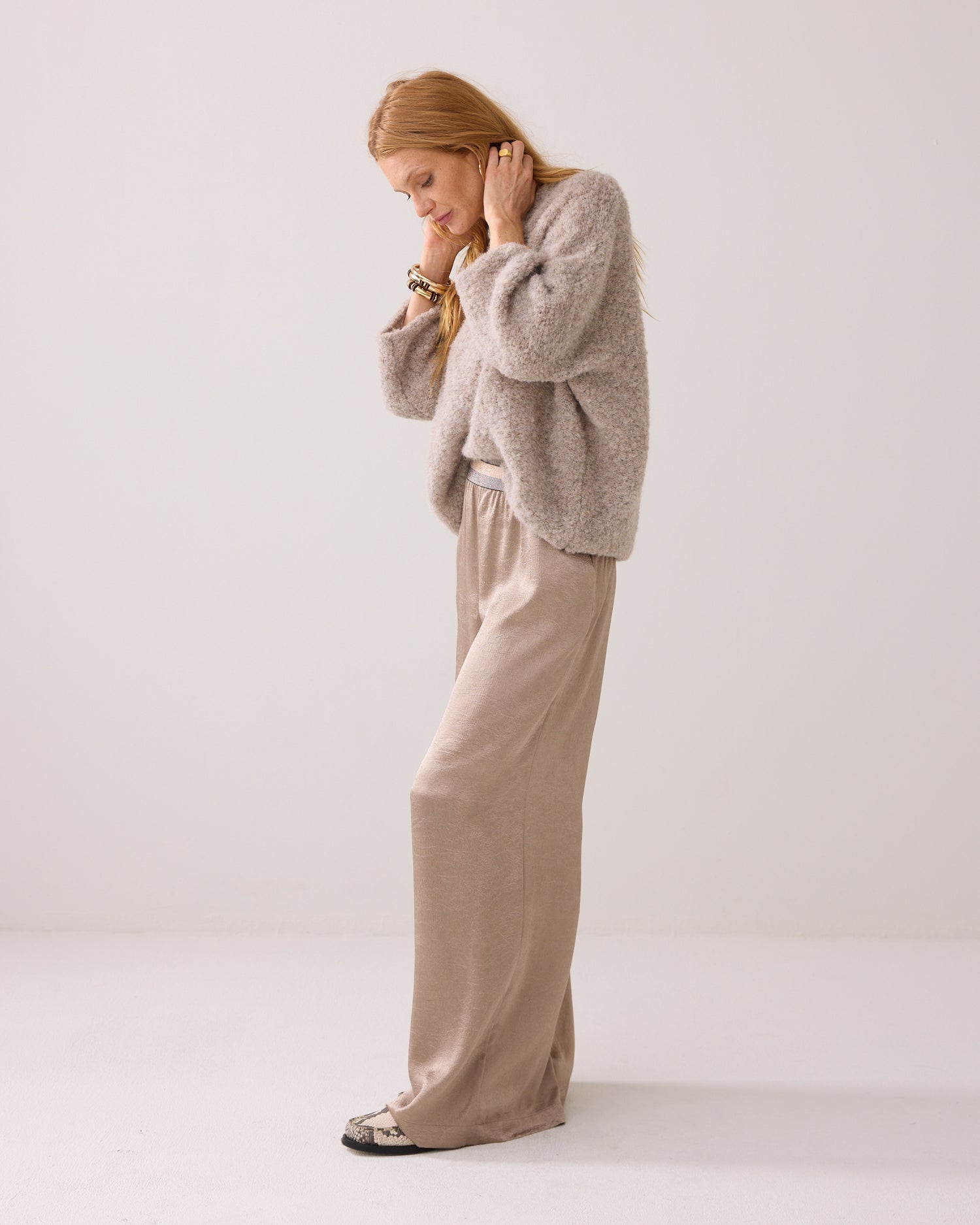 Wijde broek met lurex band