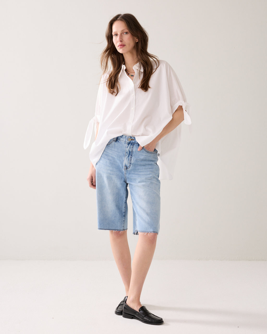 Denim jorts raw edge