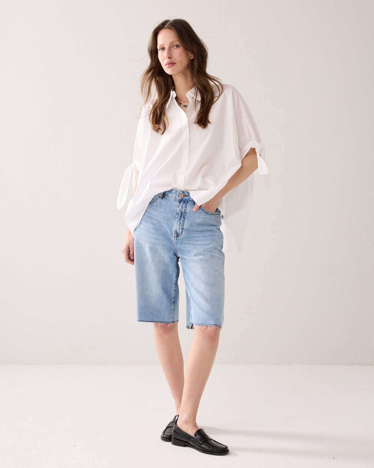 Denim jorts raw edge