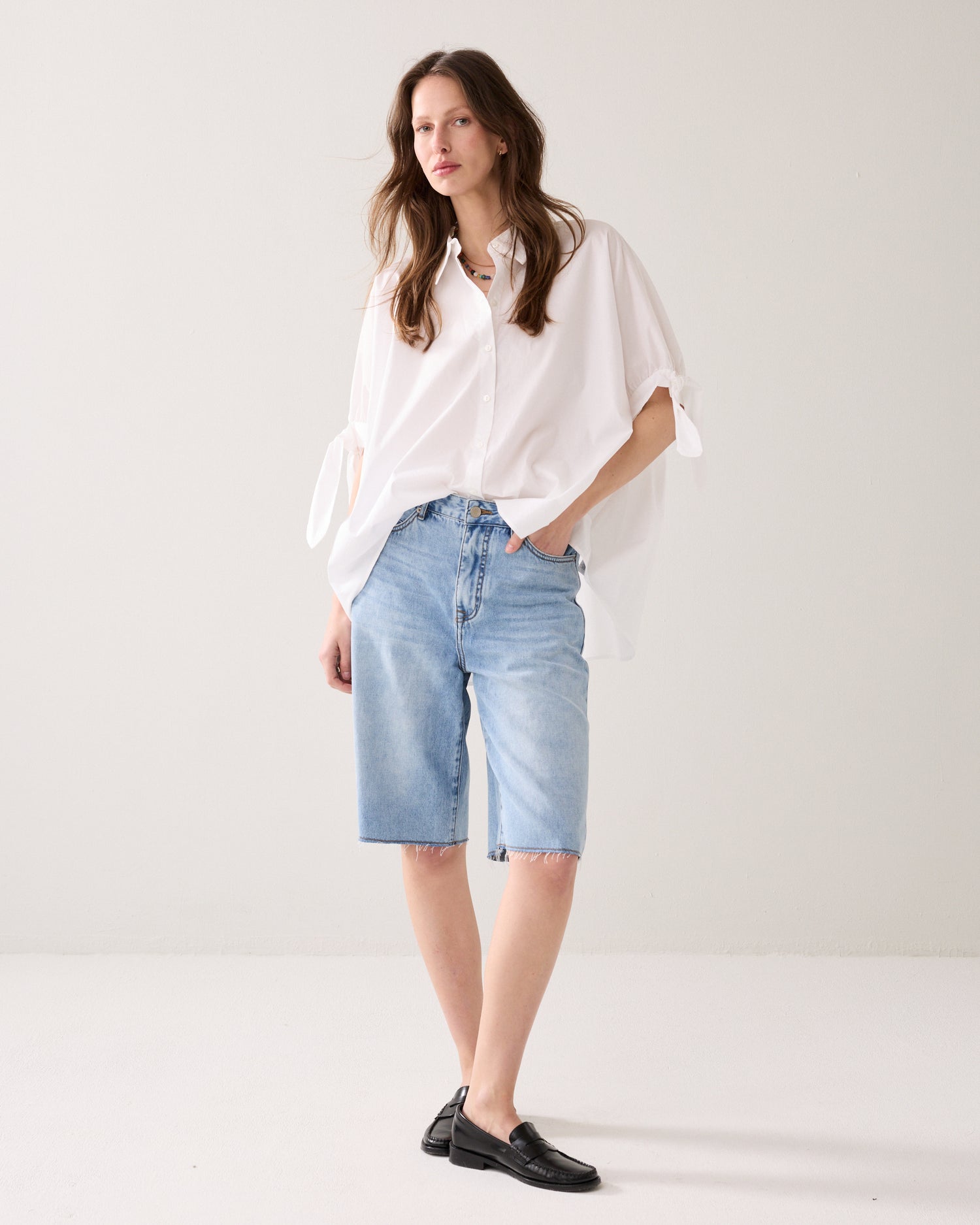 Denim jorts raw edge