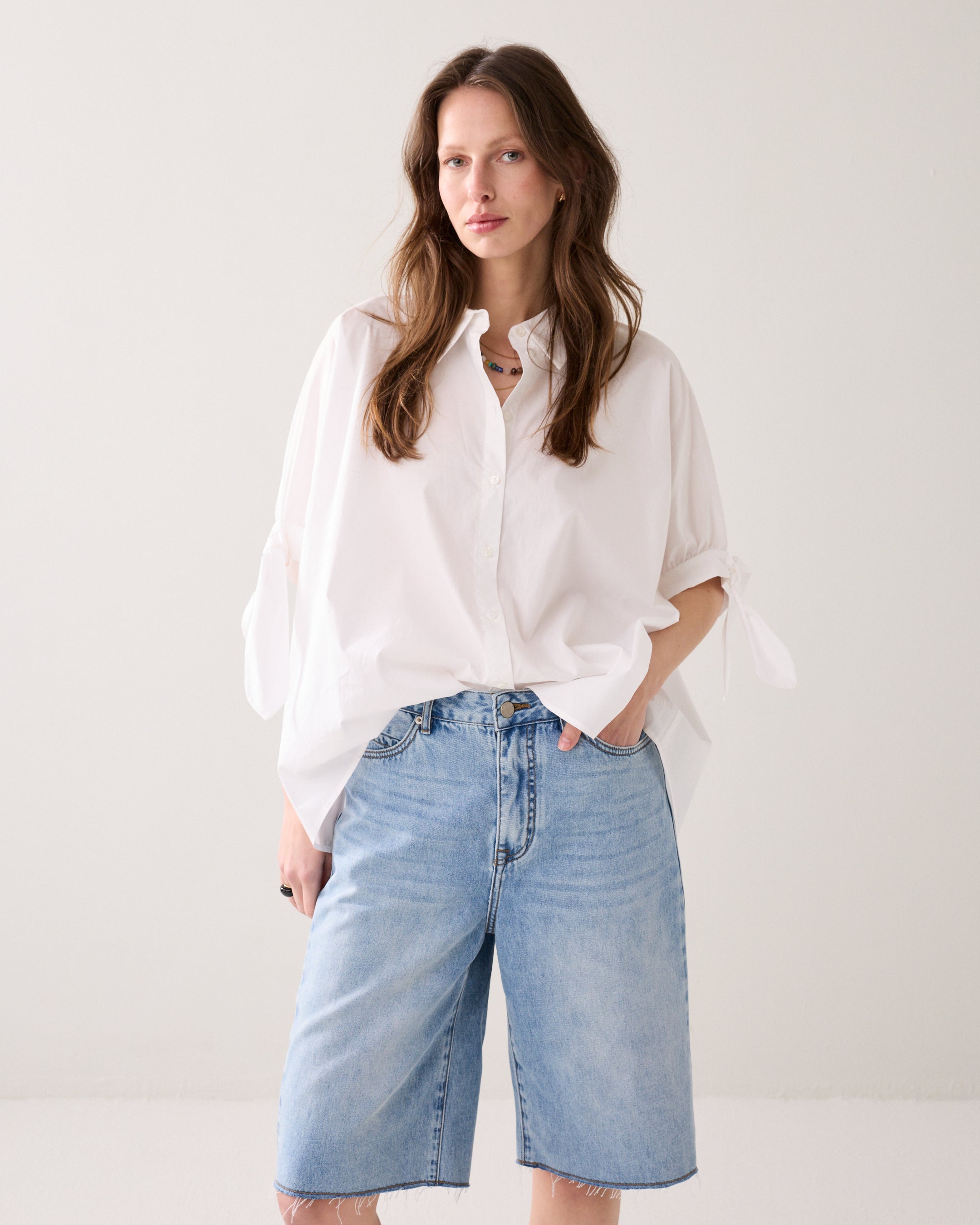 Denim jorts raw edge