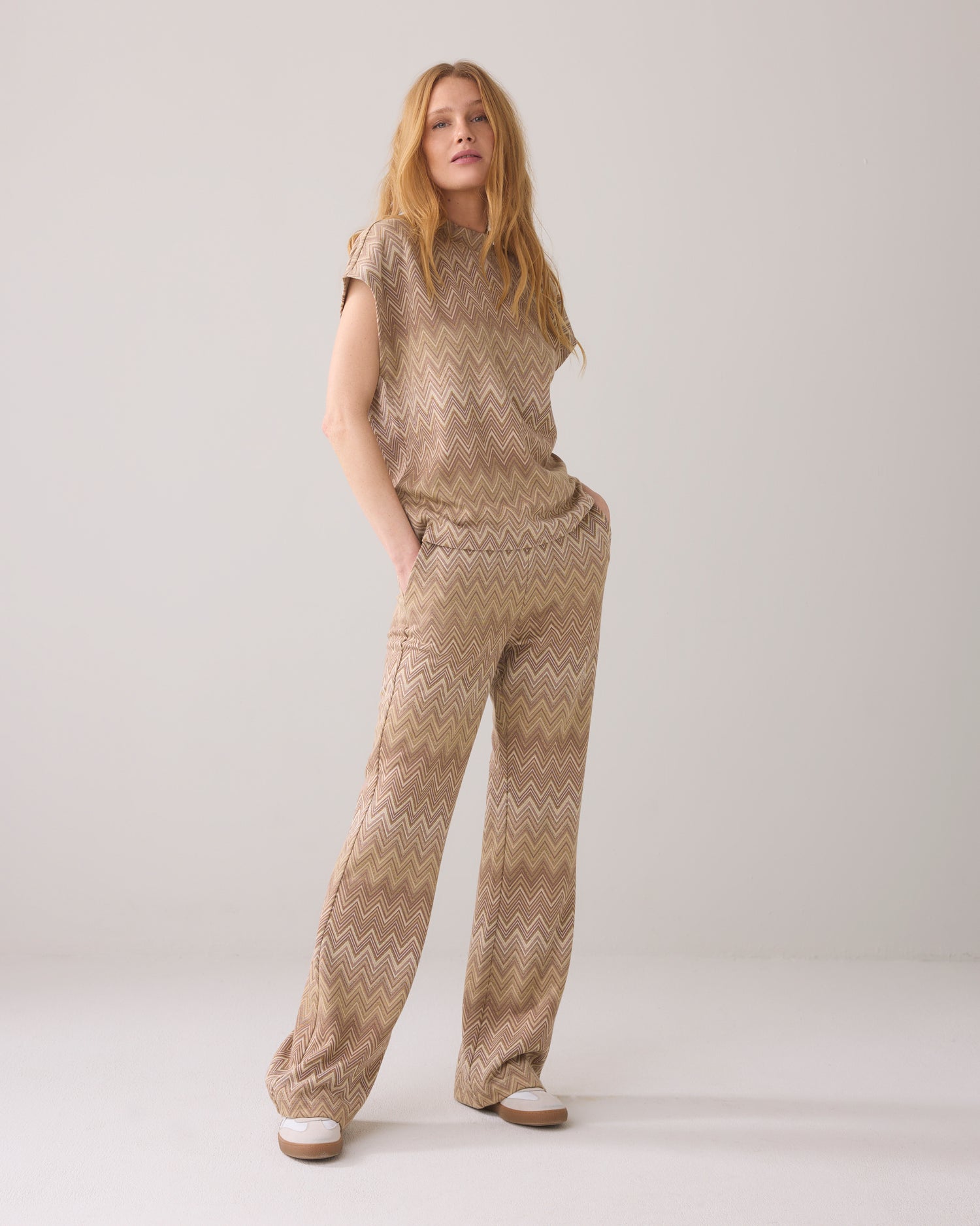 Flared broek zigzag jacquard