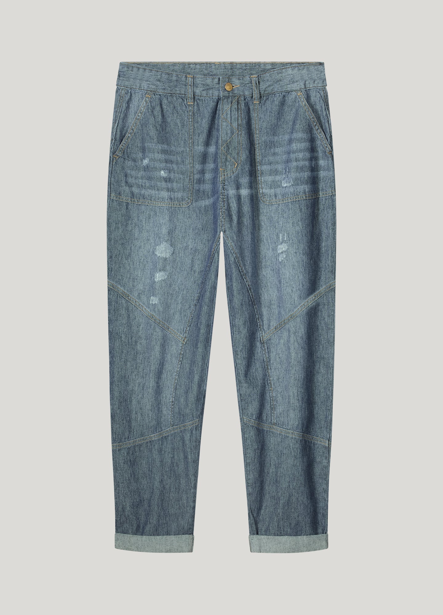 Tapered jeans van katoenlinnen