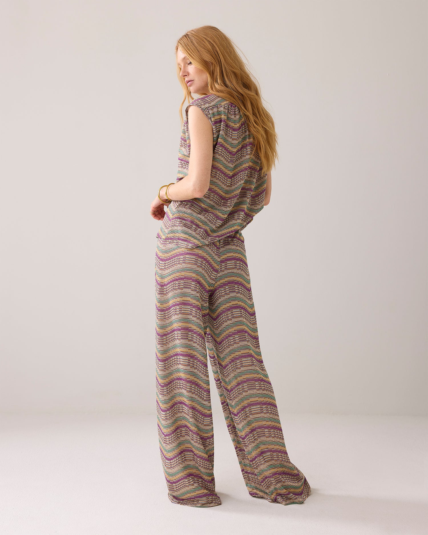 Wide trousers in Italian jacquard fabric
