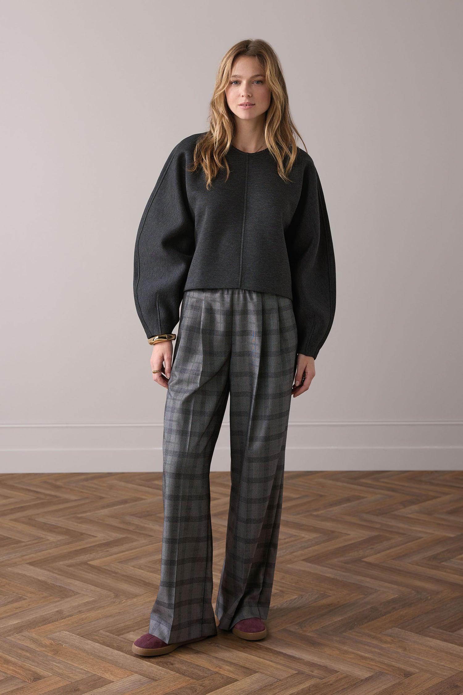 Wide-leg plaid trousers