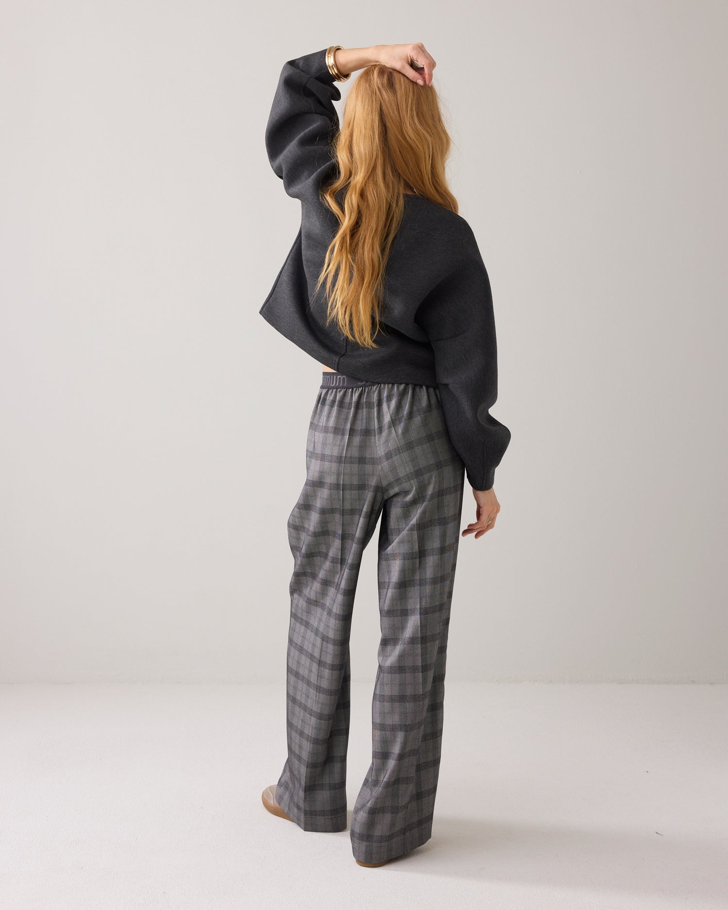 Wide-leg plaid trousers