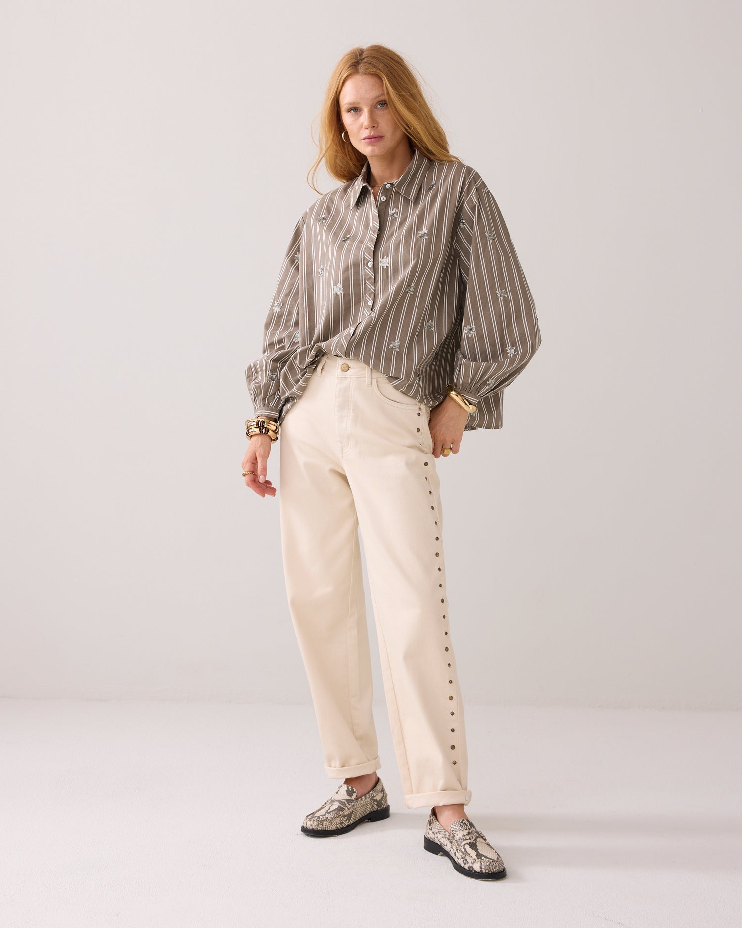 White jeans with studs