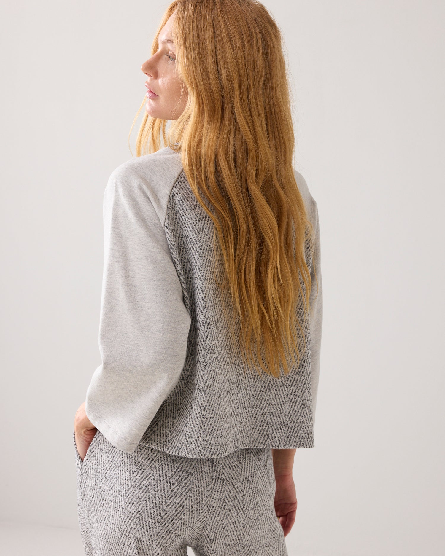 Wijde broek visgraatjacquard