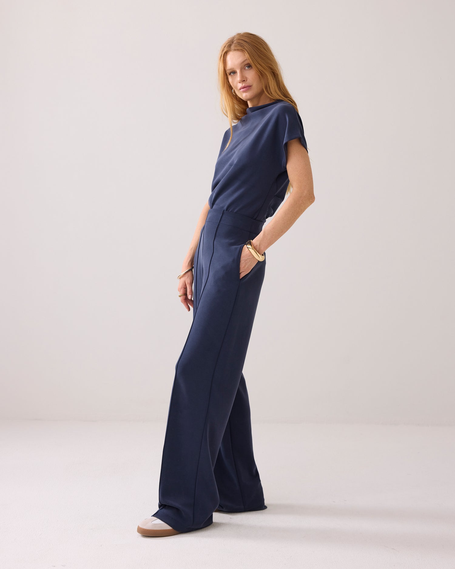 Scuba broek met pintuck