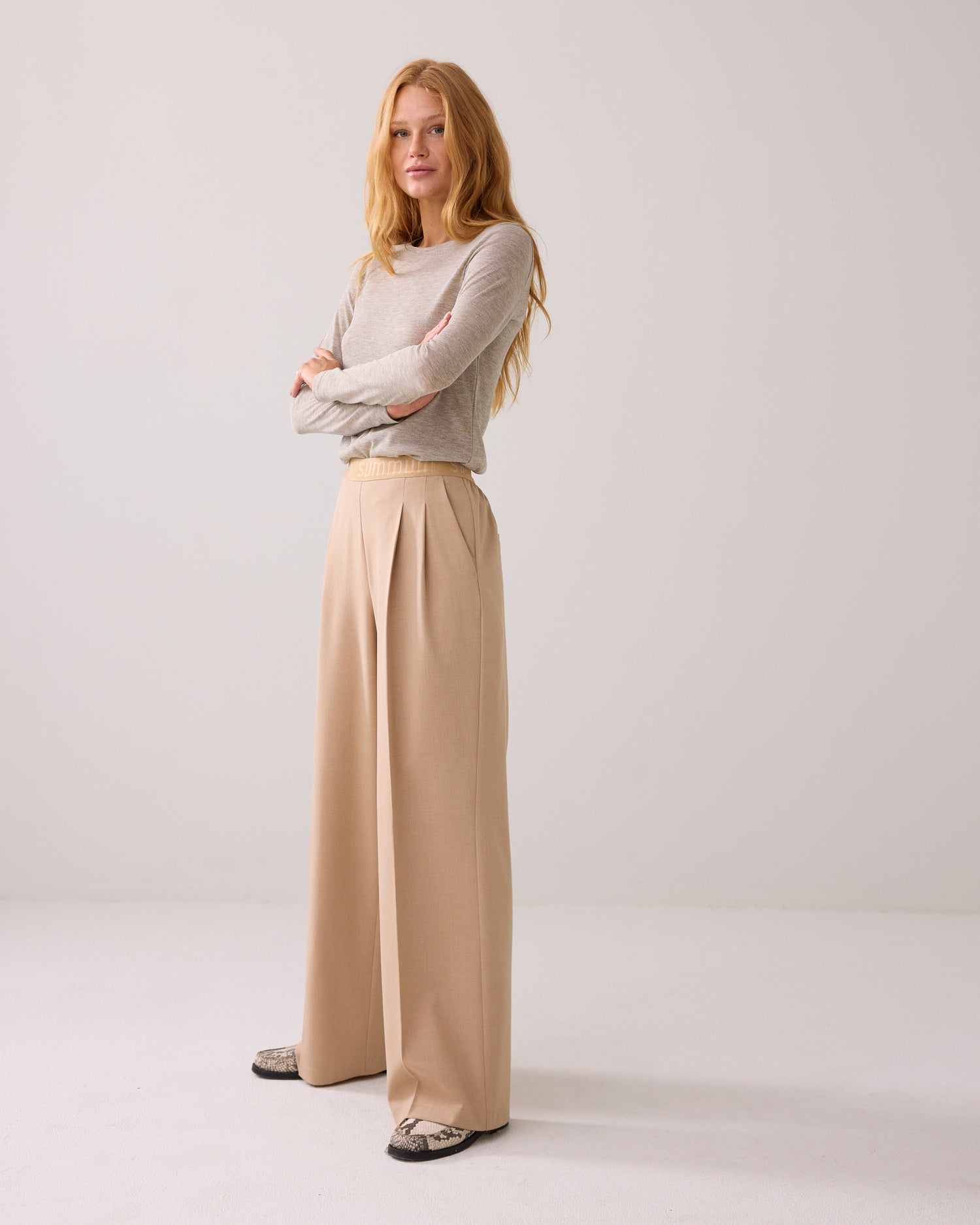 Melange wide trousers