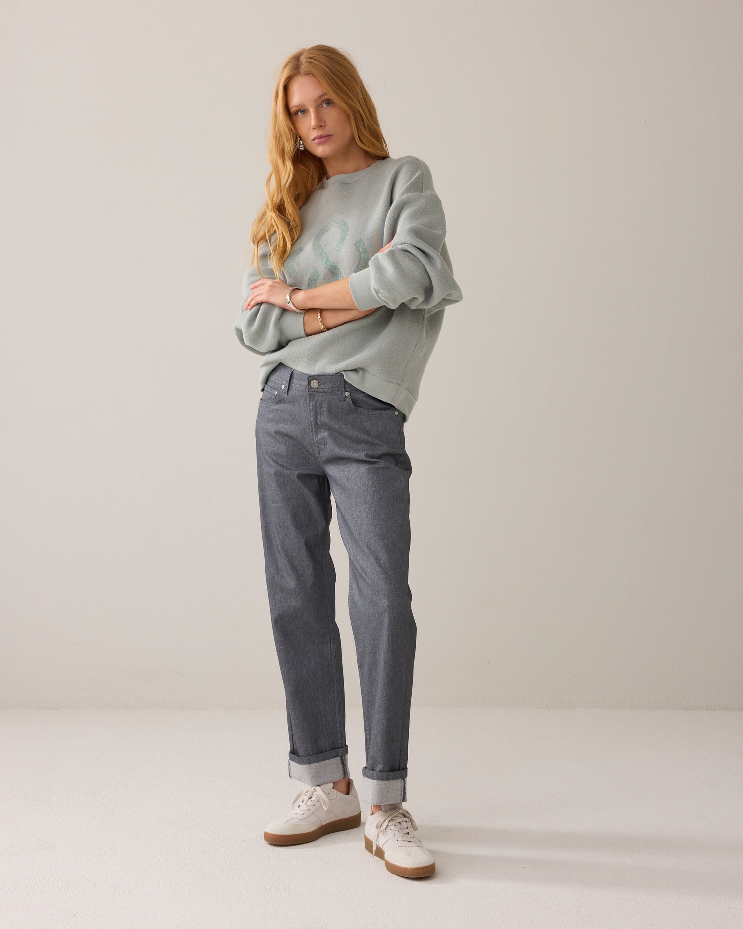 Straight fit broek met glitter