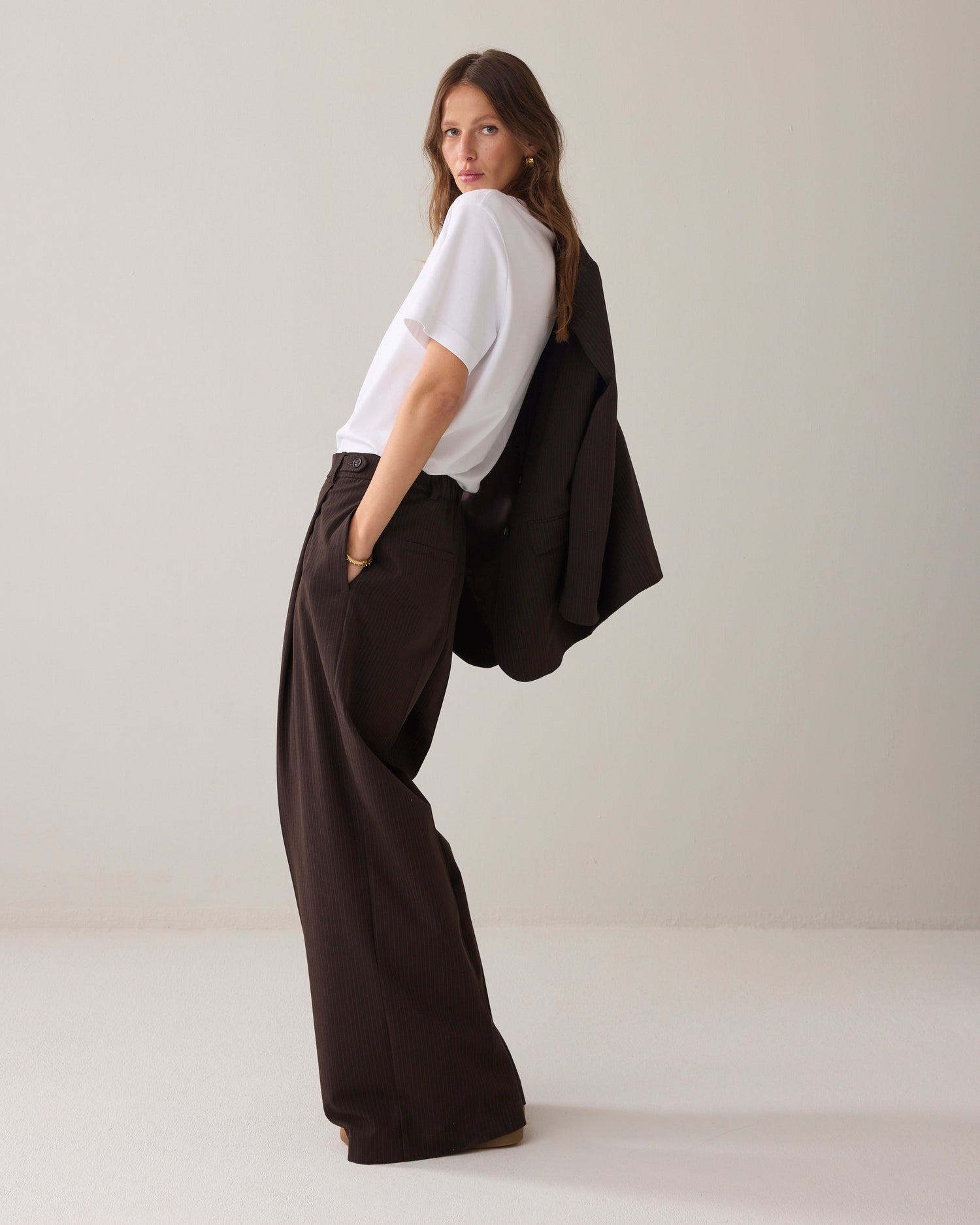 Wide-leg pinstripe trousers