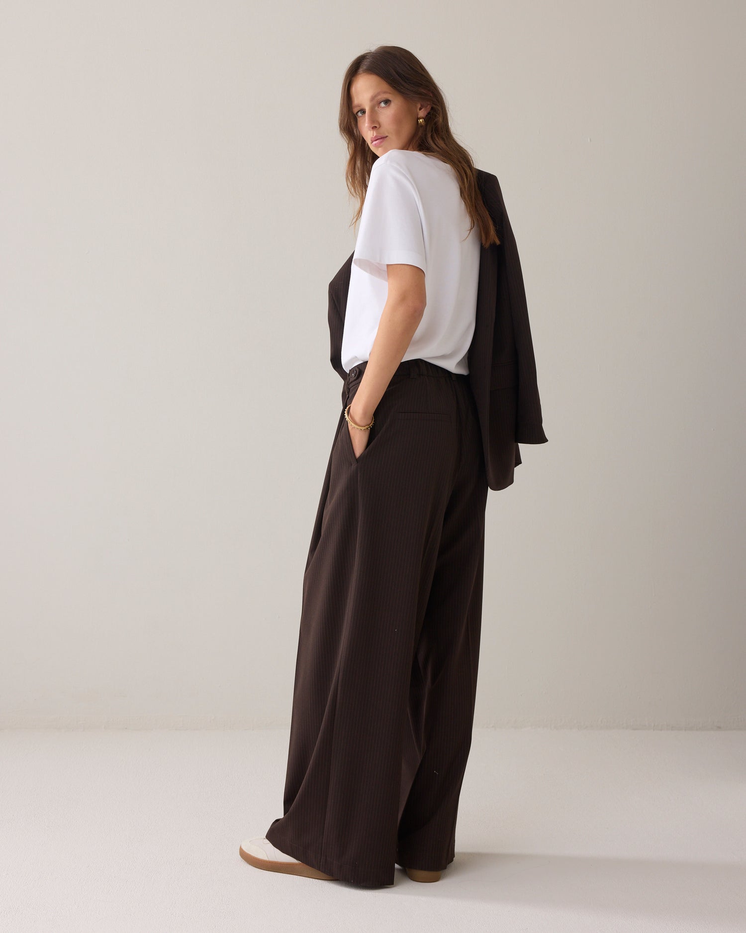 Wide-leg pinstripe trousers