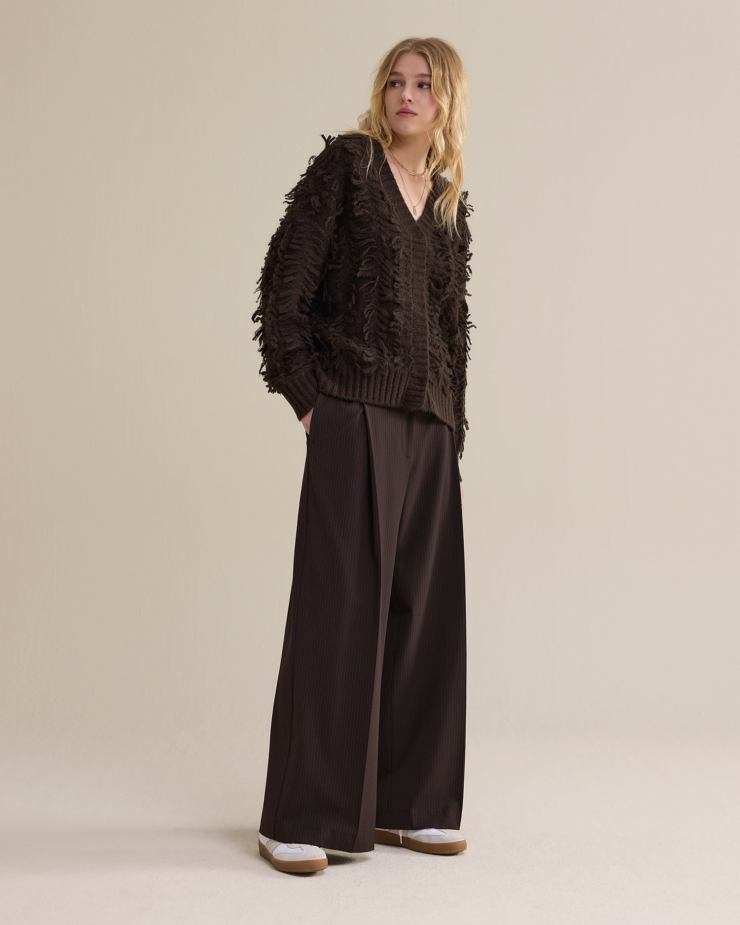 Wide-leg pinstripe trousers