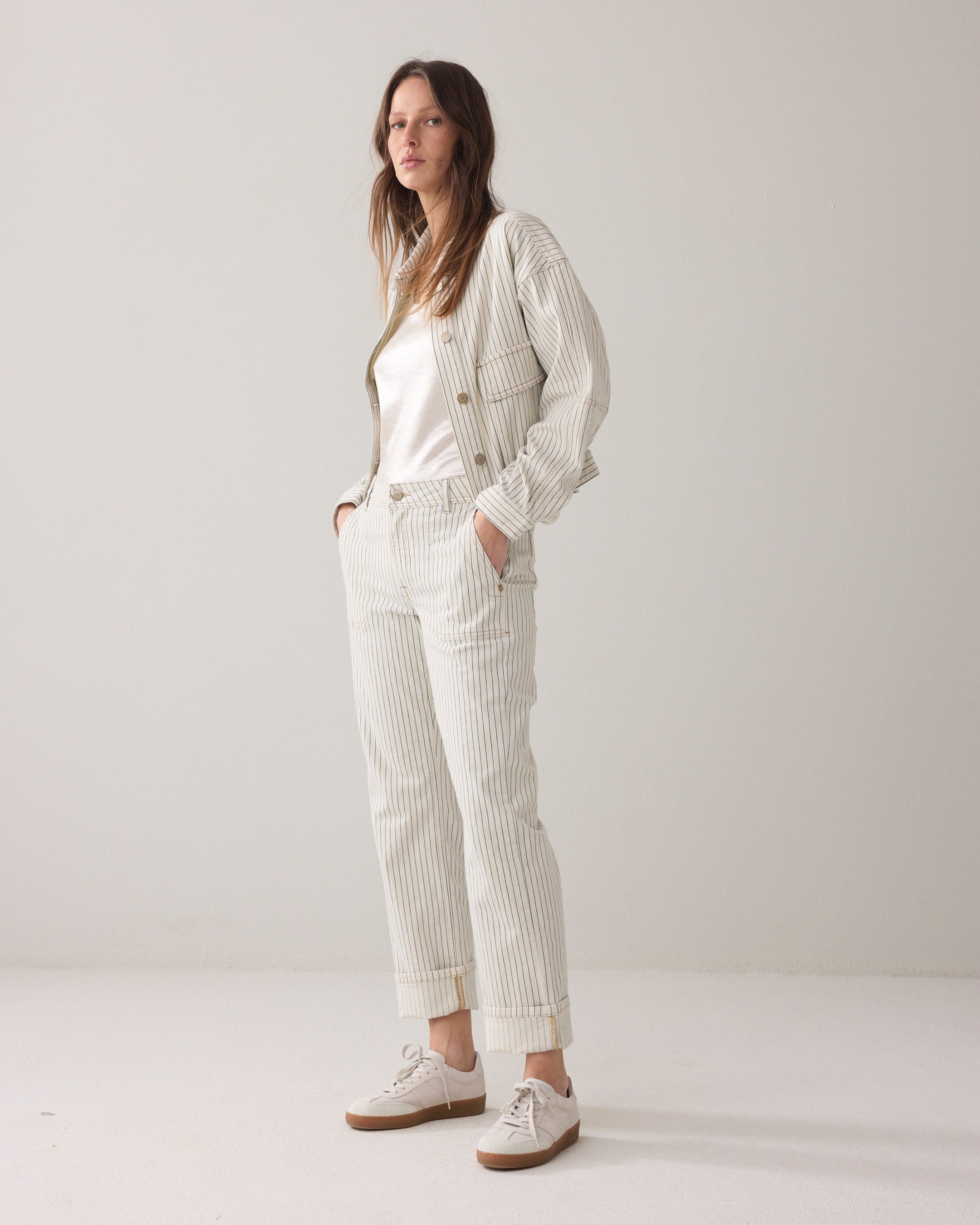 Denim broek met visgraatstreep