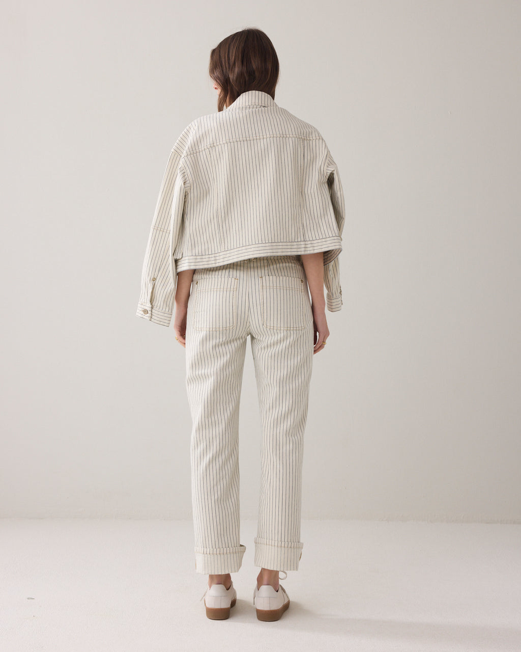 Denim broek met visgraatstreep