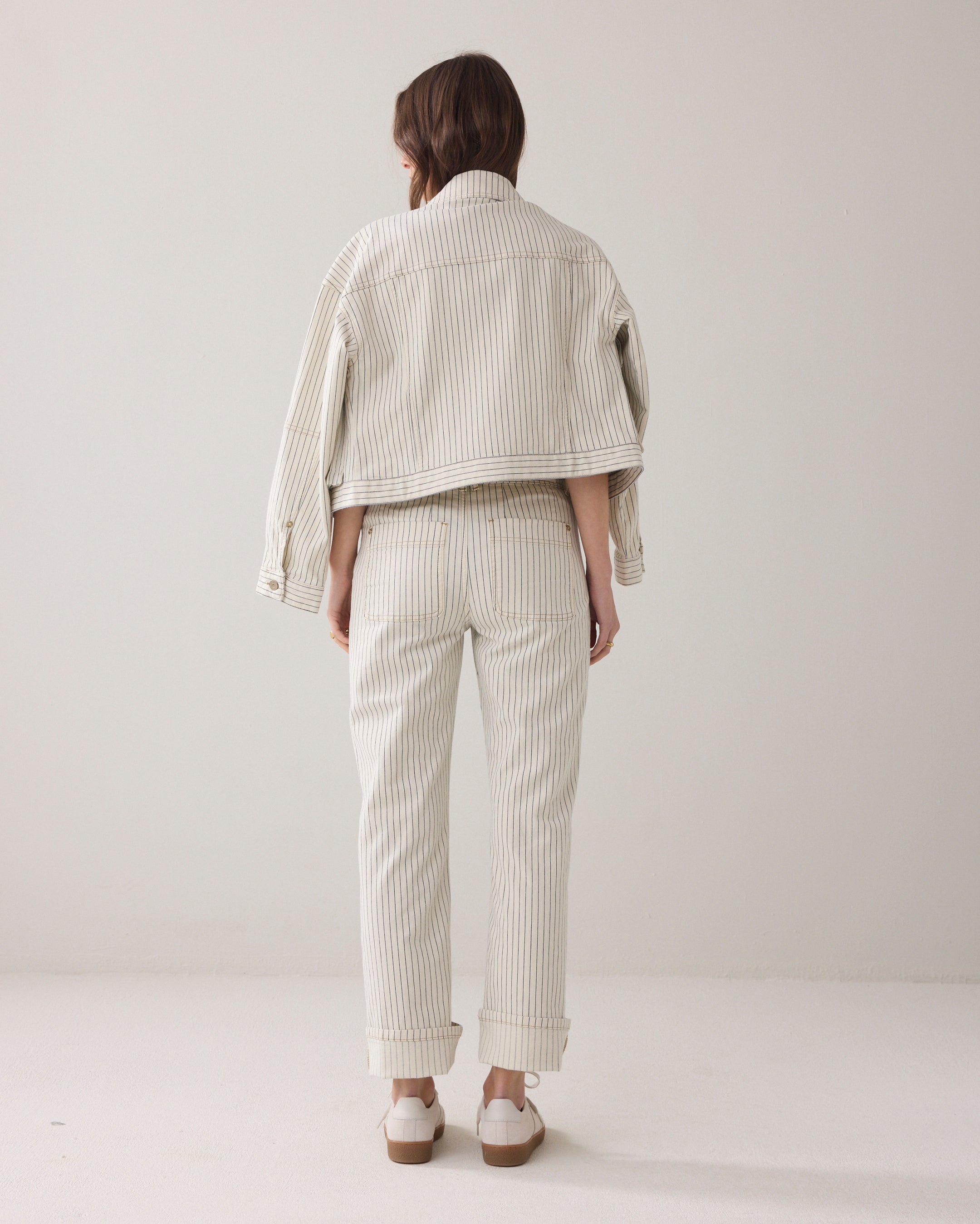 Denim broek met visgraatstreep