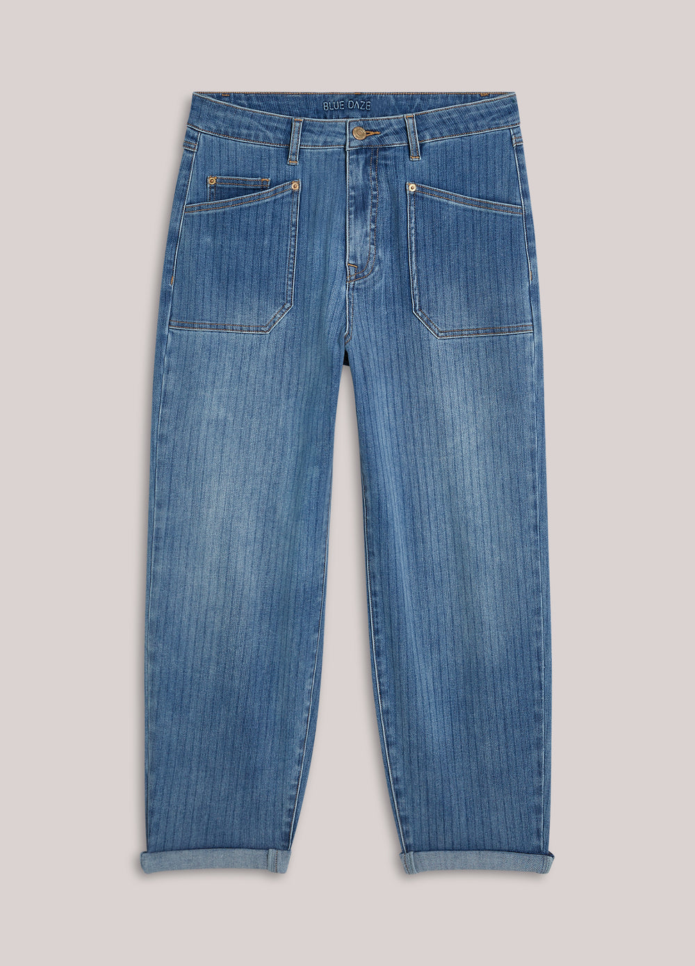 Jeans met laserprint streep