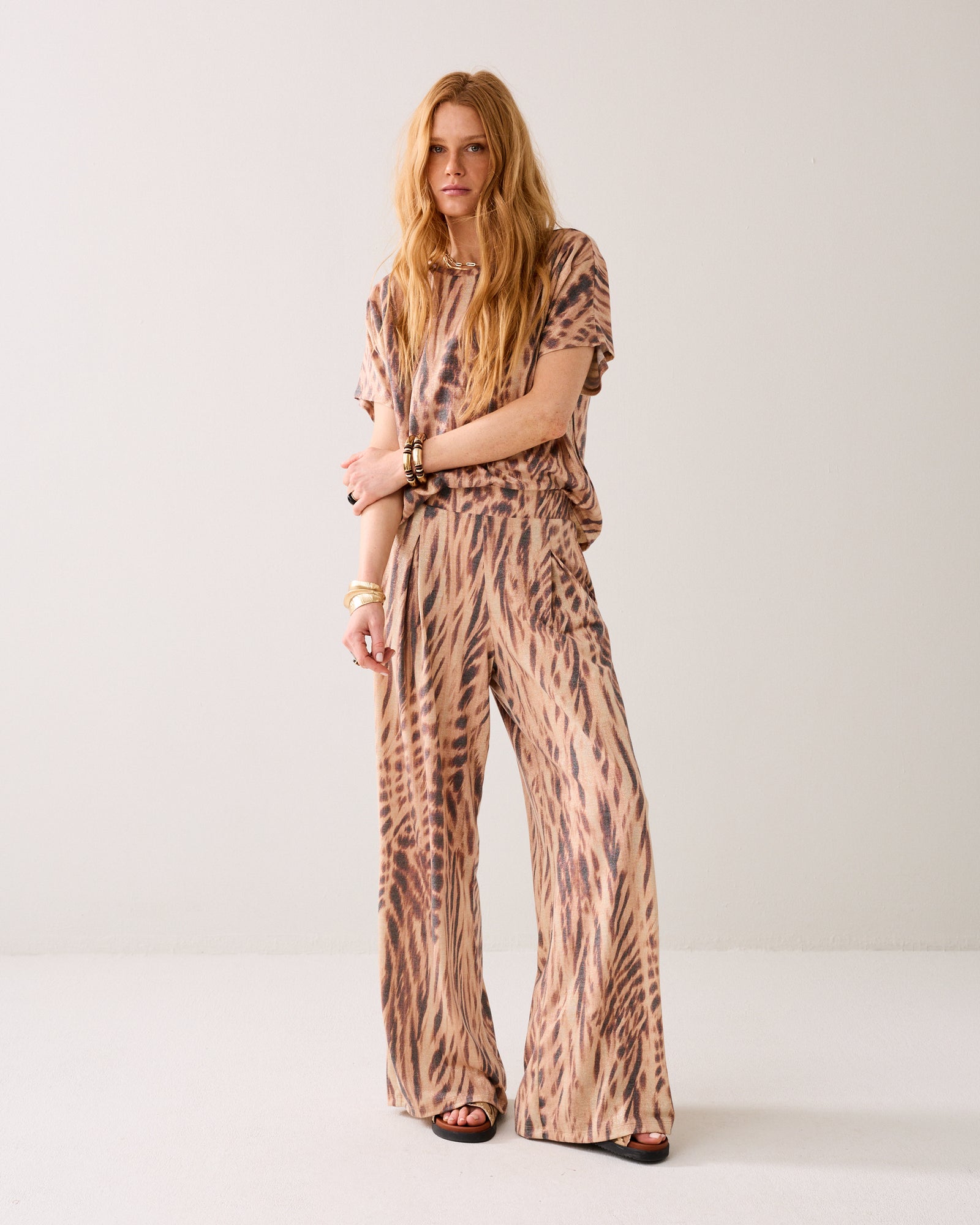 Lurex broek met wijde pijp