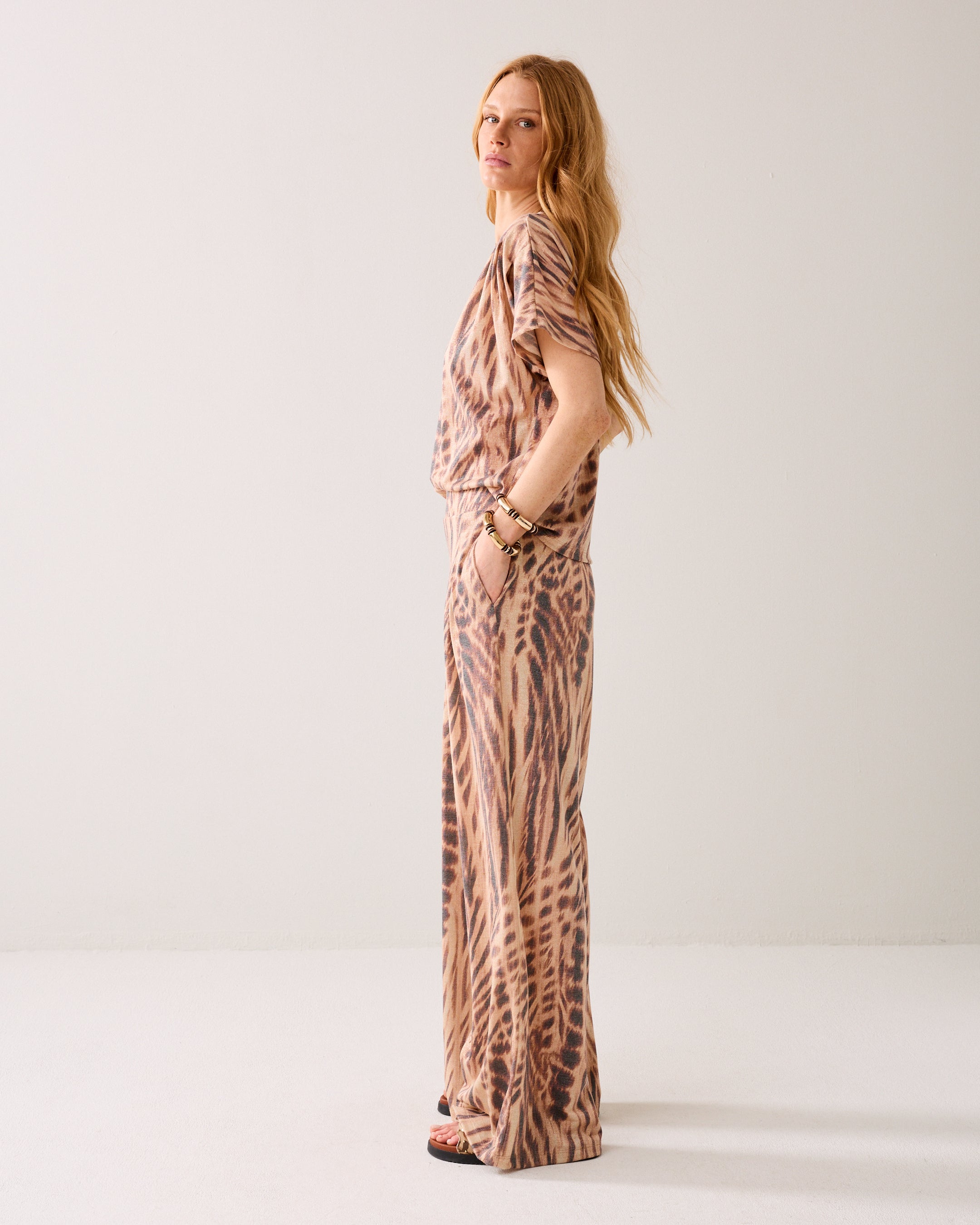 Lurex broek met wijde pijp