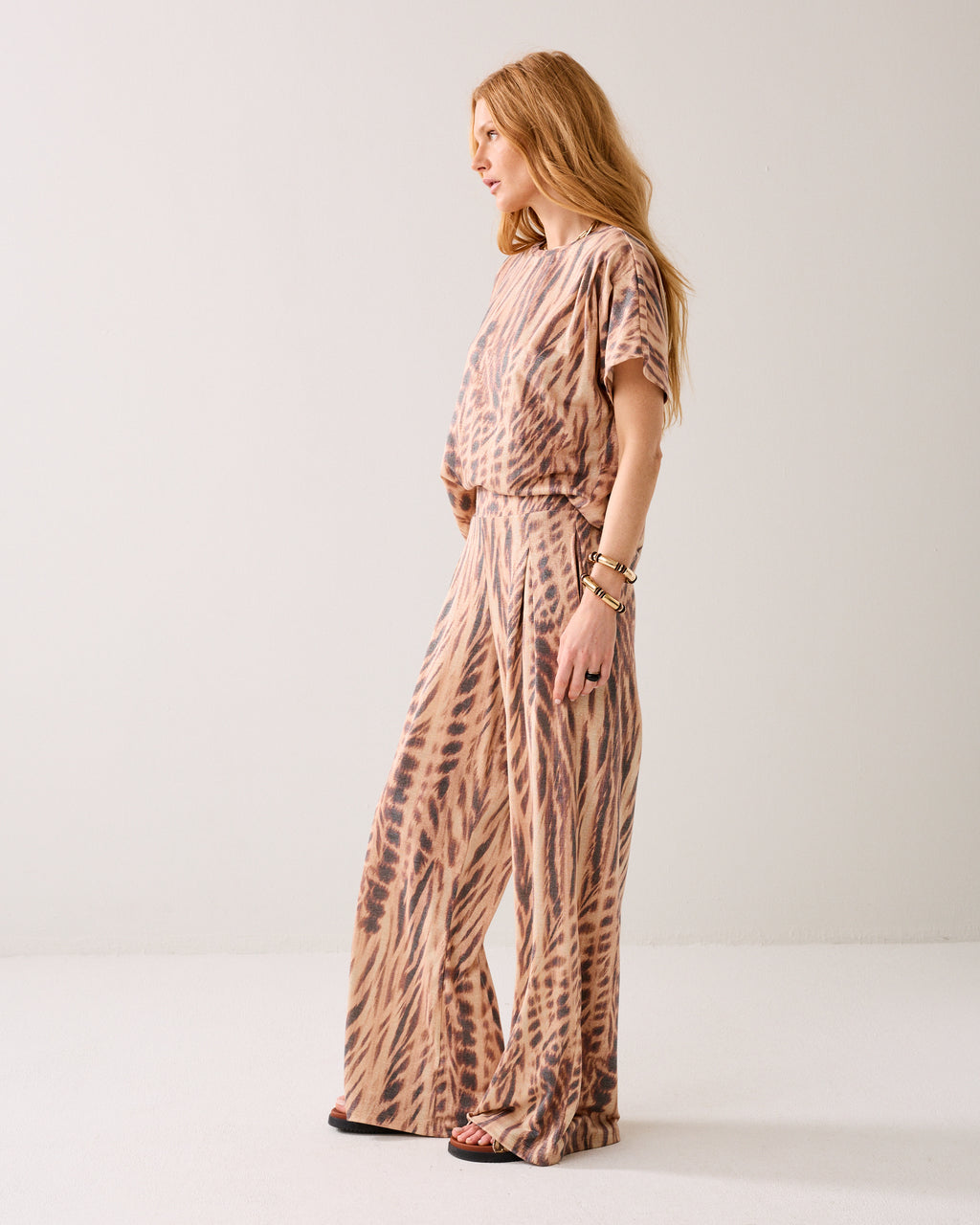 Lurex broek met wijde pijp