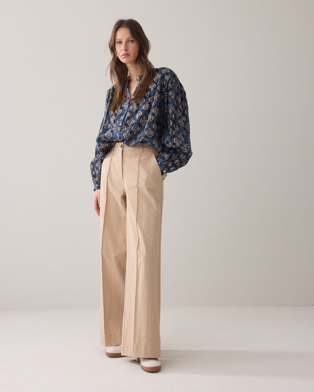 Wijde broek katoenblend