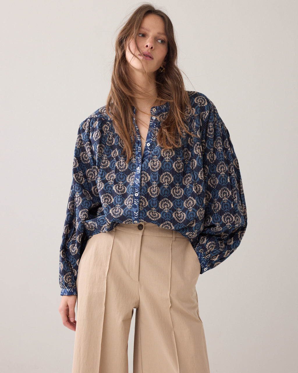 Wijde broek katoenblend