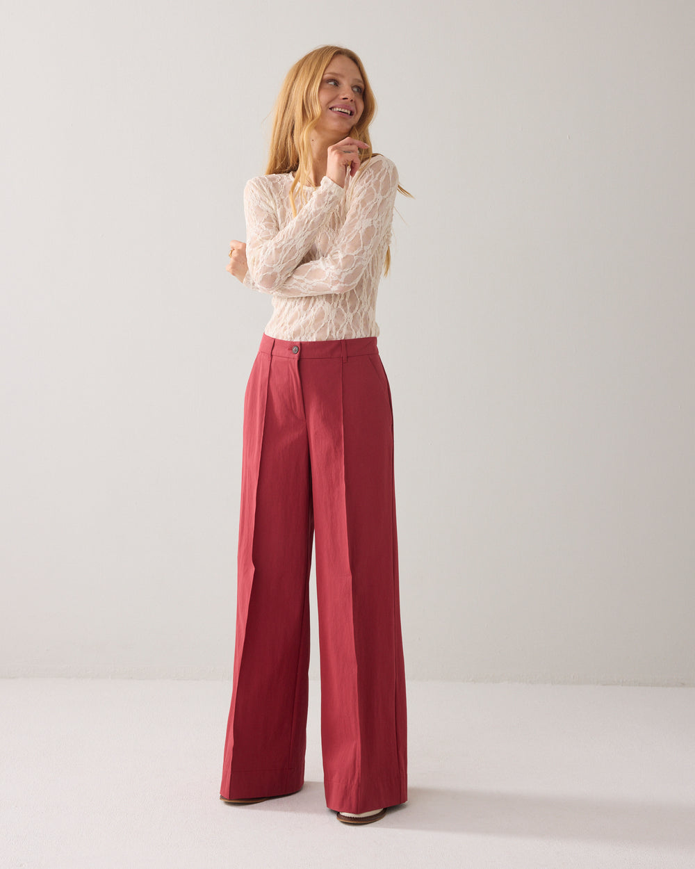 Wijde broek katoenblend