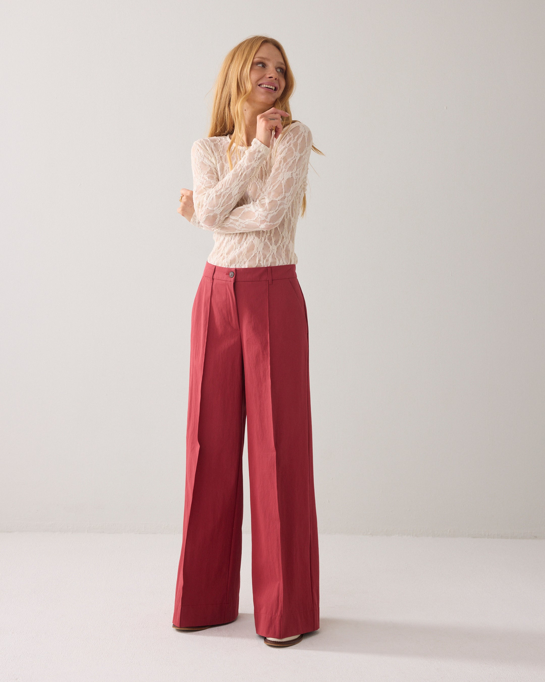 Wijde broek katoenblend